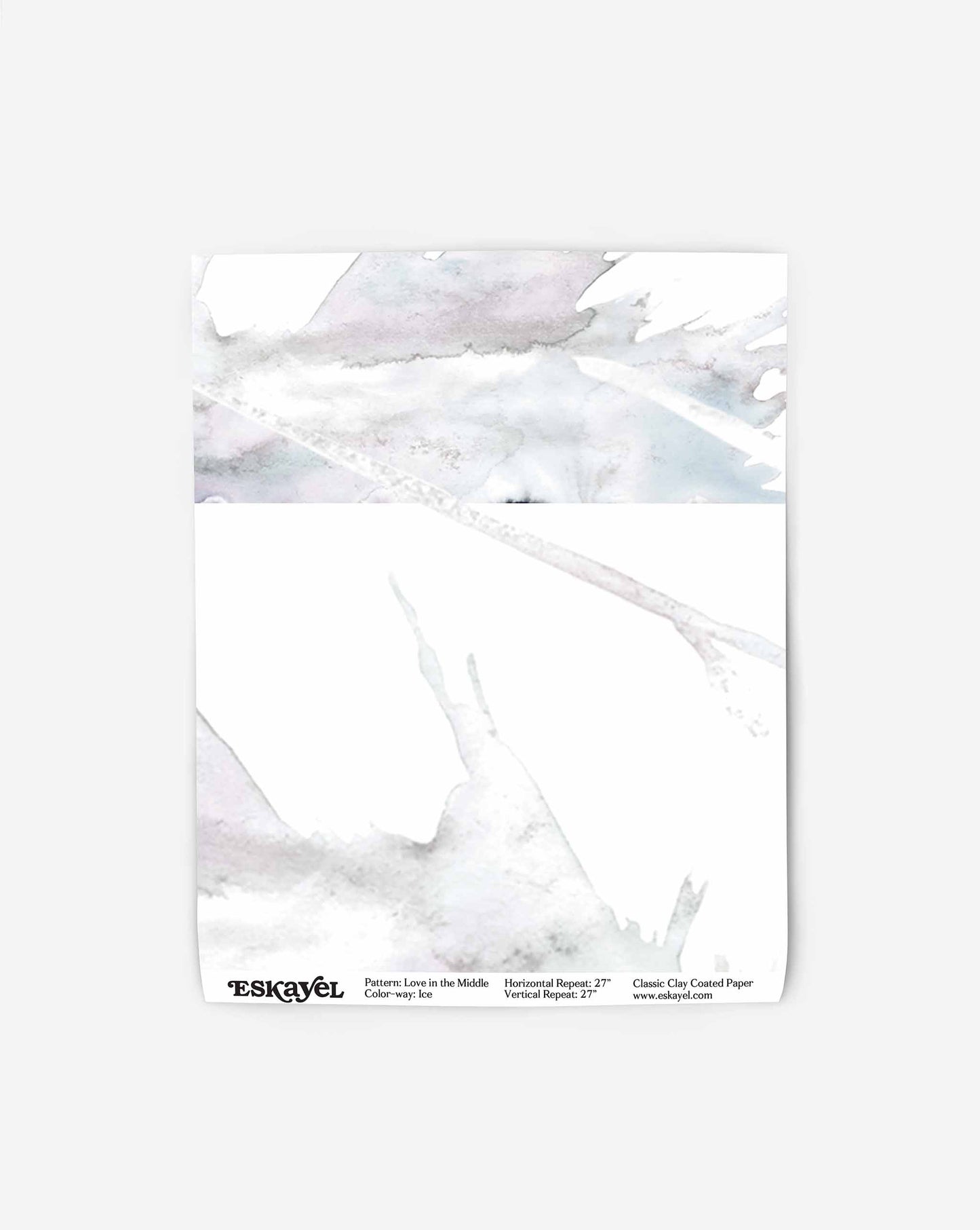 A sample with a white background and a design with the colors purple, blue, and grey