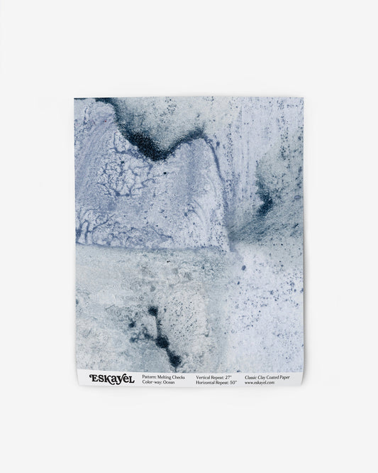 A Melting Checks Wallpaper Sample Ocean blue and white  with a white backgroundon wallpaper