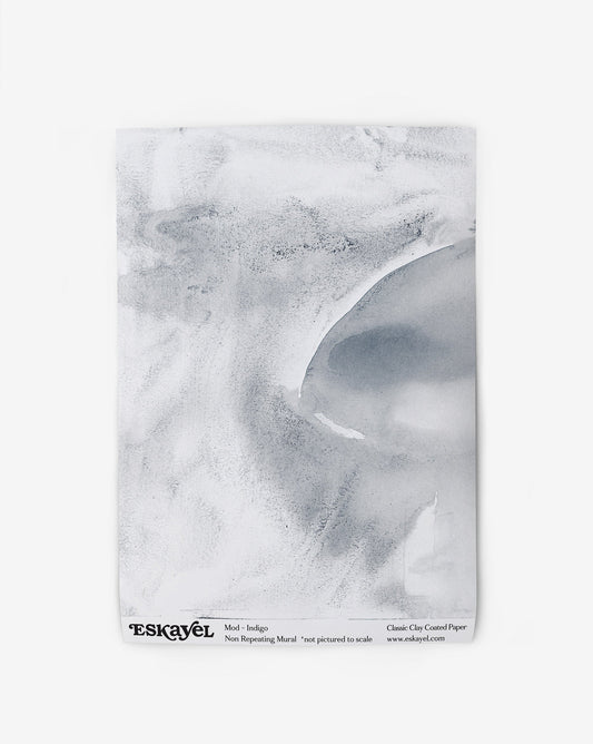 A black and white Mod Mural Wallpaper Sample Indigo on wallpaper