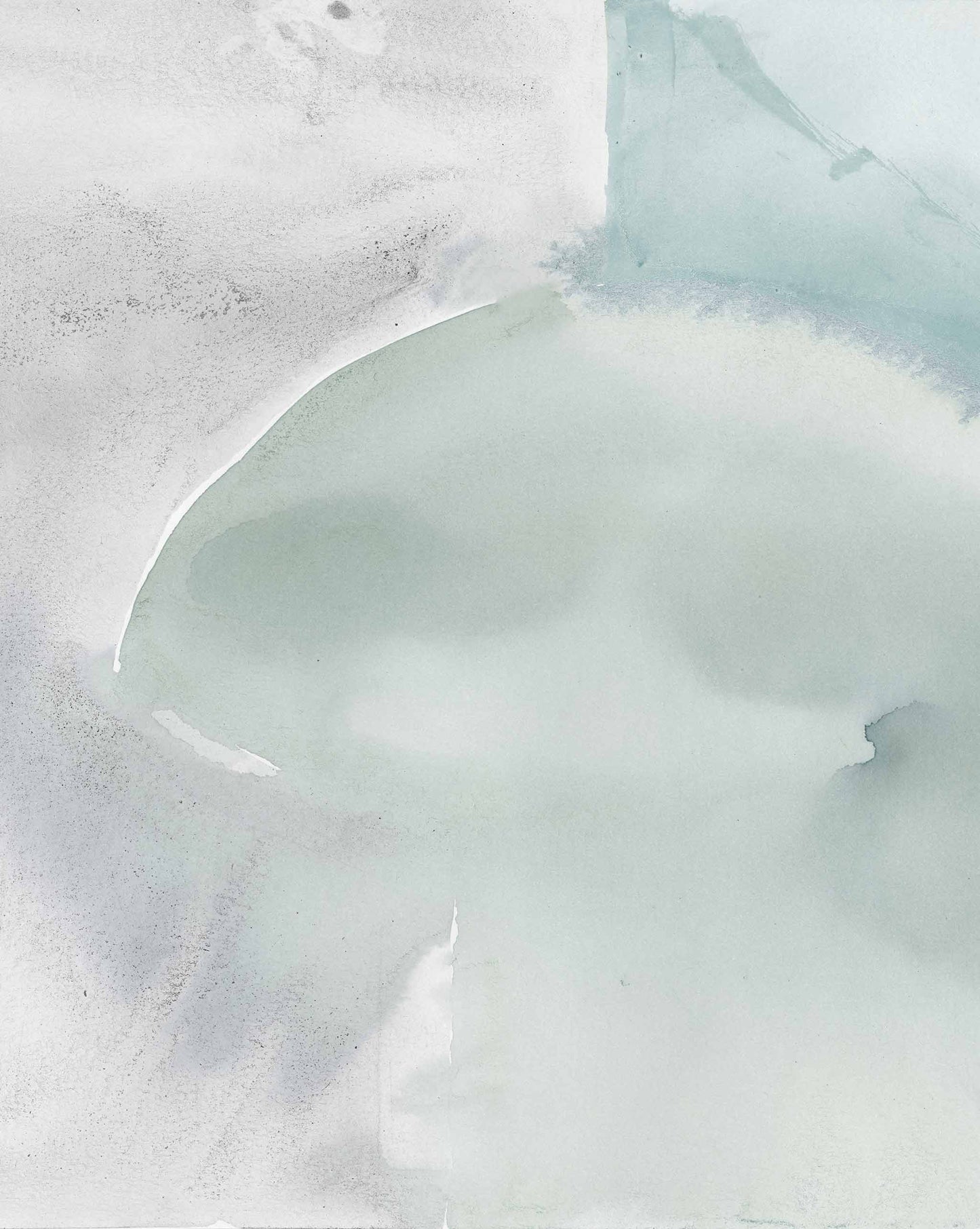 Abstract watercolor painting with soft, blended patches of Mod Wallpaper Mural Spruce and gray forming a gentle, sweeping curve.
