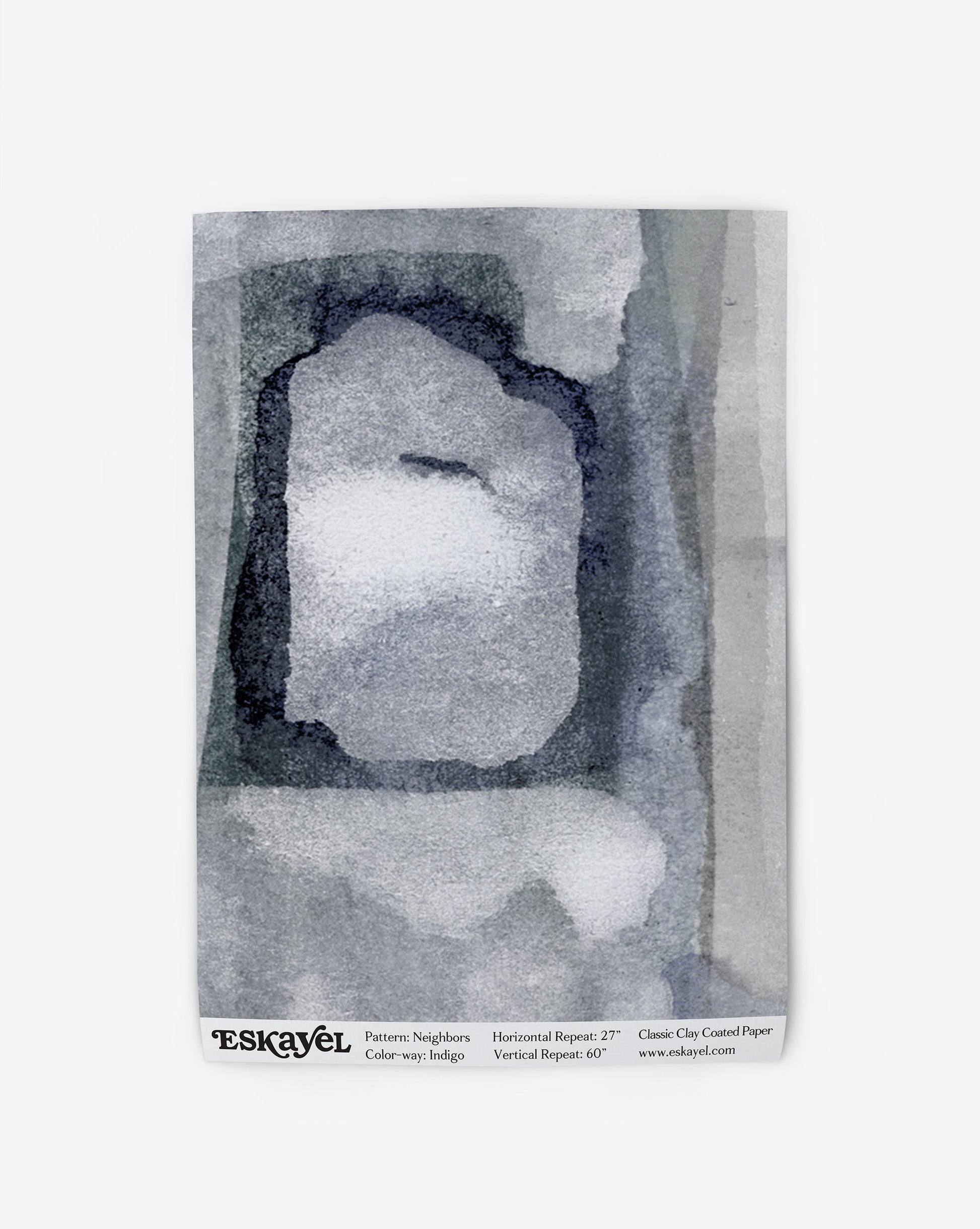 a Neighbors Wallpaper Sample Indigo painting ofa square on wallpaper