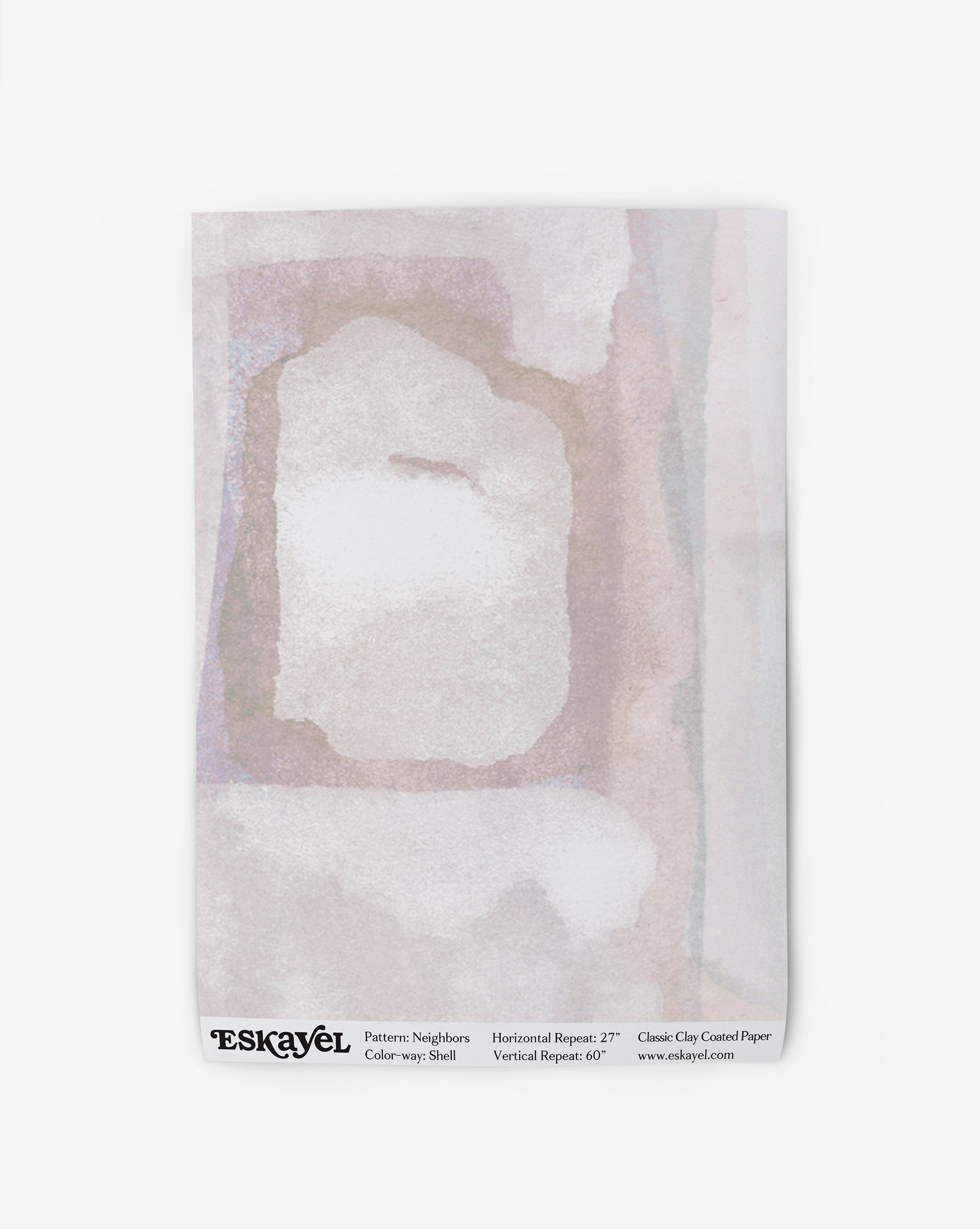 A white wallpaper with a pink and white design on it can be ordered as a Neighbors Wallpaper Sample Shell
