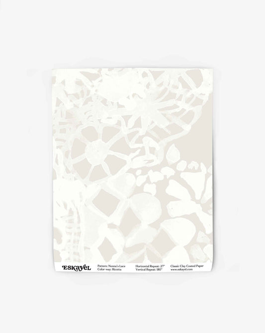 A swatch of Eskayel's Nonna’s Lace pattern which is a non-repeating large-scale wallpaper that can be laid out as a mural.