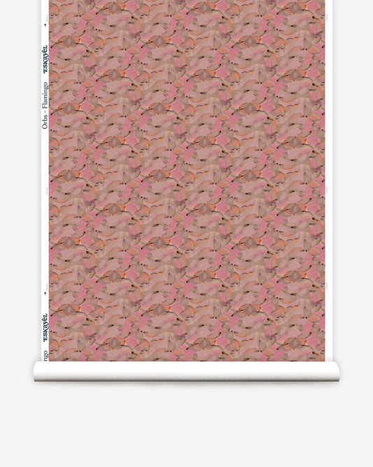 Eskayel’s Orbs is an abstract wallpaper pattern available in the Flamingo pink colorway.