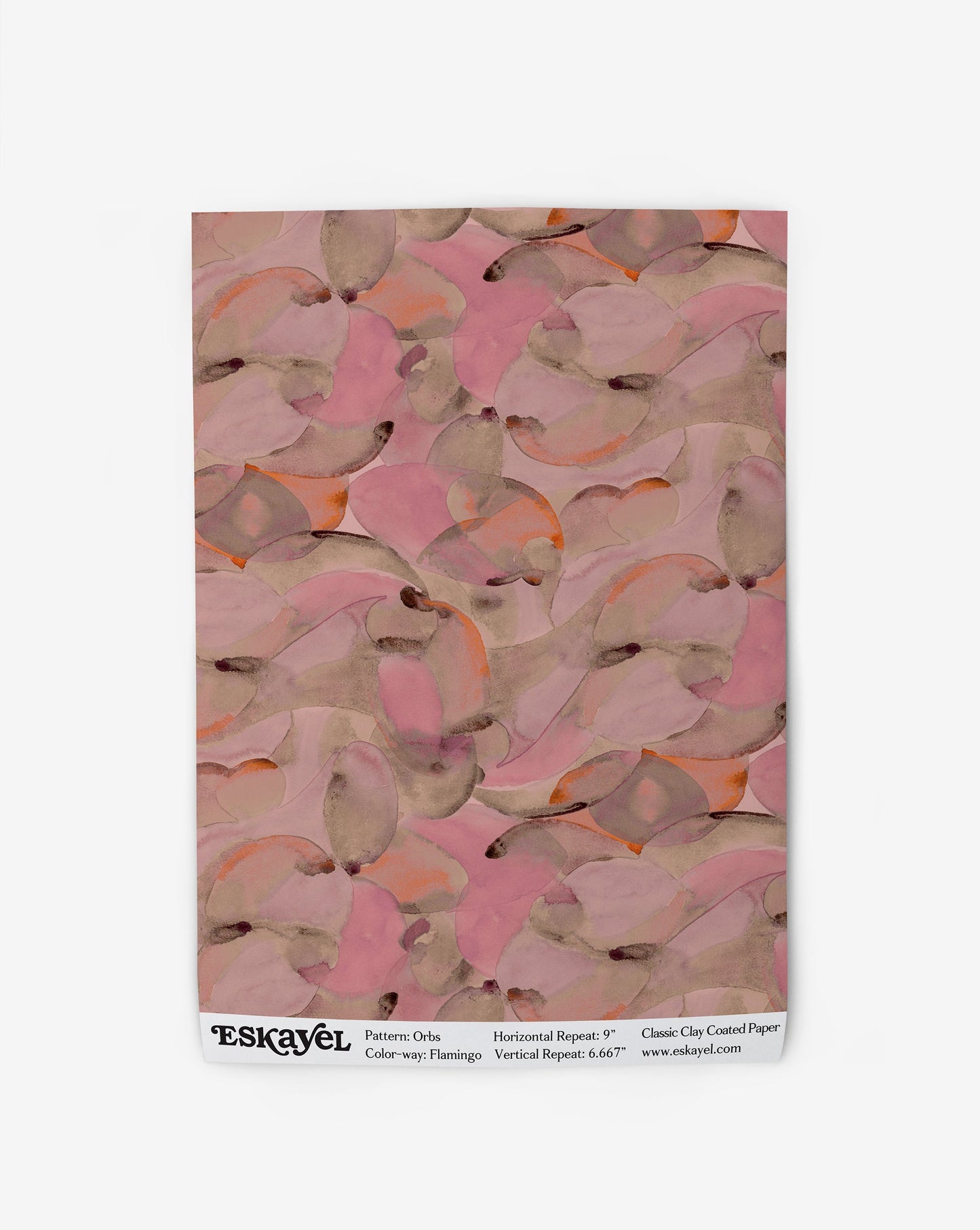 Orbs Wallpaper Sample in the color way flamingo in shades of pink with orange throughout.