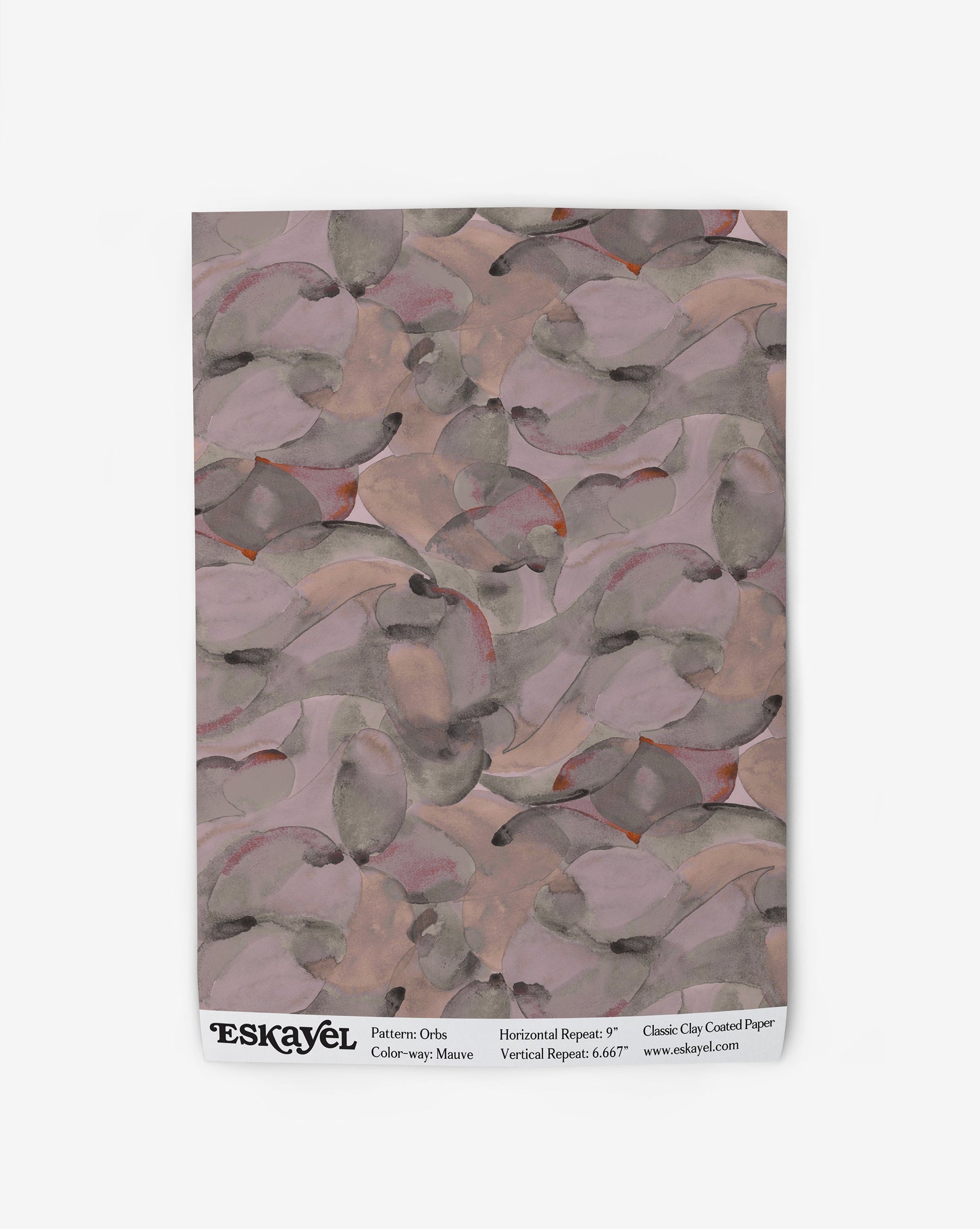 Orbs Wallpaper Sample in the color way mauve in a multi-colored pattern.