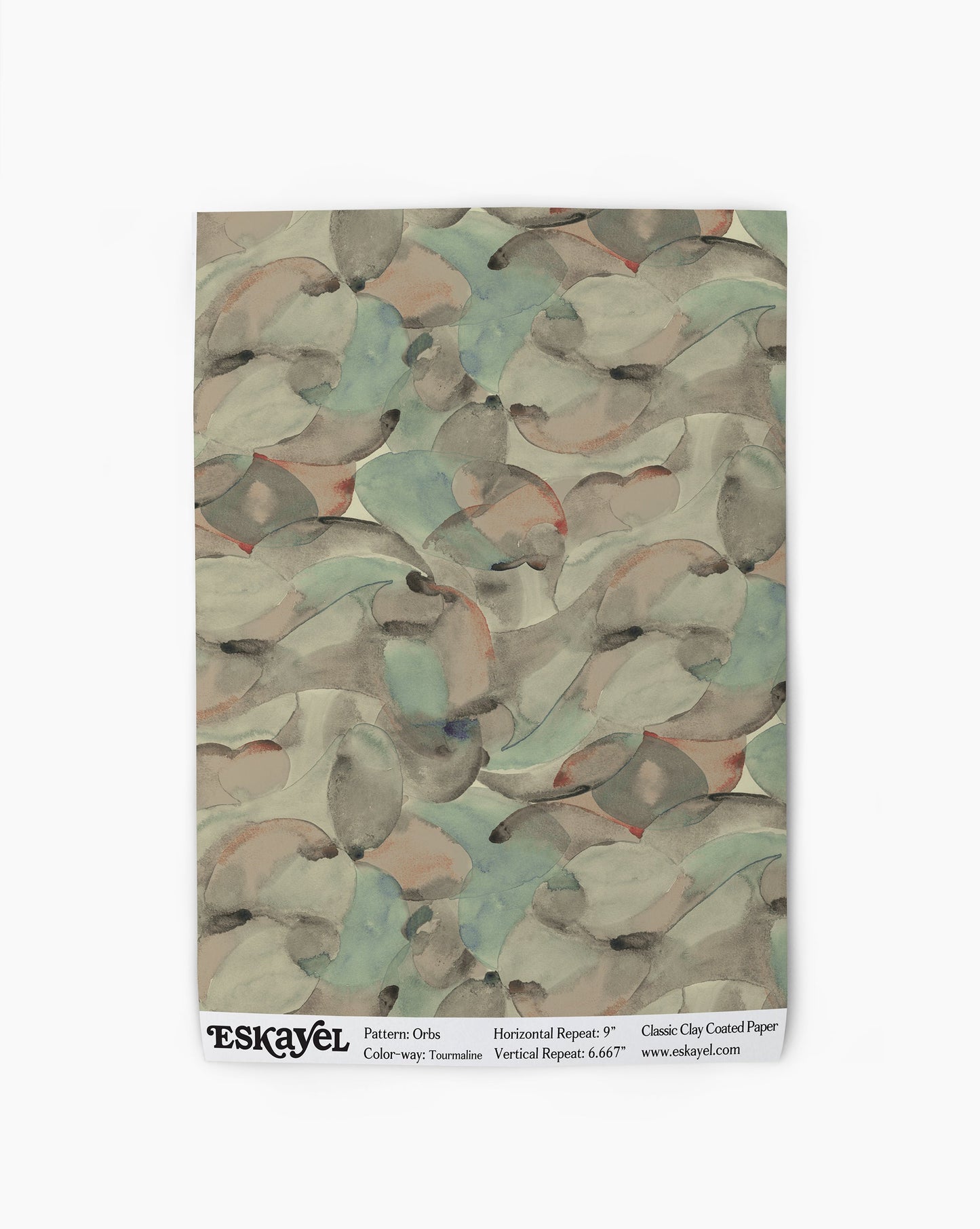 Orbs Wallpaper Sample in the color way tourmaline in shades of green.