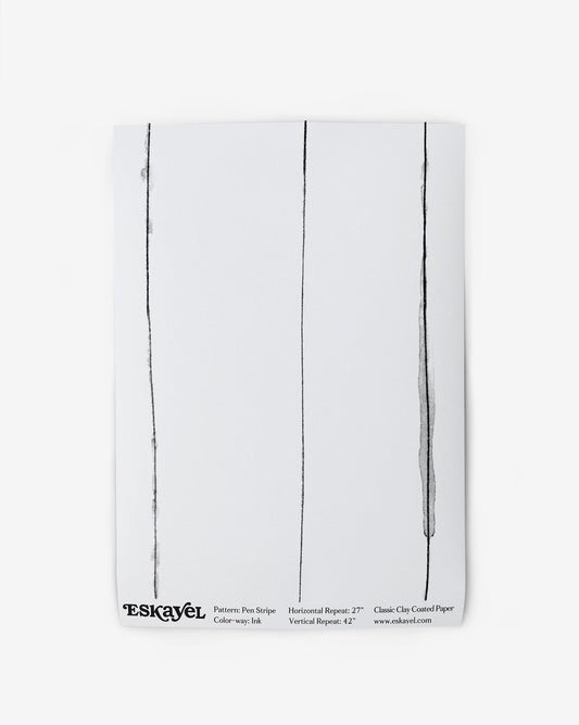 A white Pen Stripe Wallpaper Sample with a drawing on it is a sample