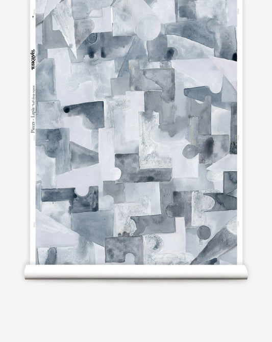 Pieces wallpaper in the Lapis colorway offers a palette of beautiful blue shades.