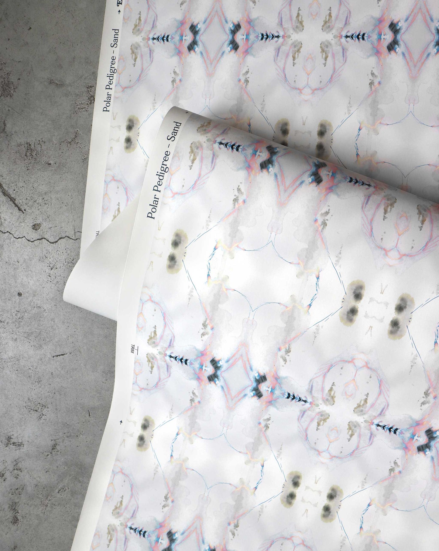 A detail shot of Eskayel's Polar Pedigree wallpaper in the colorway Sand.