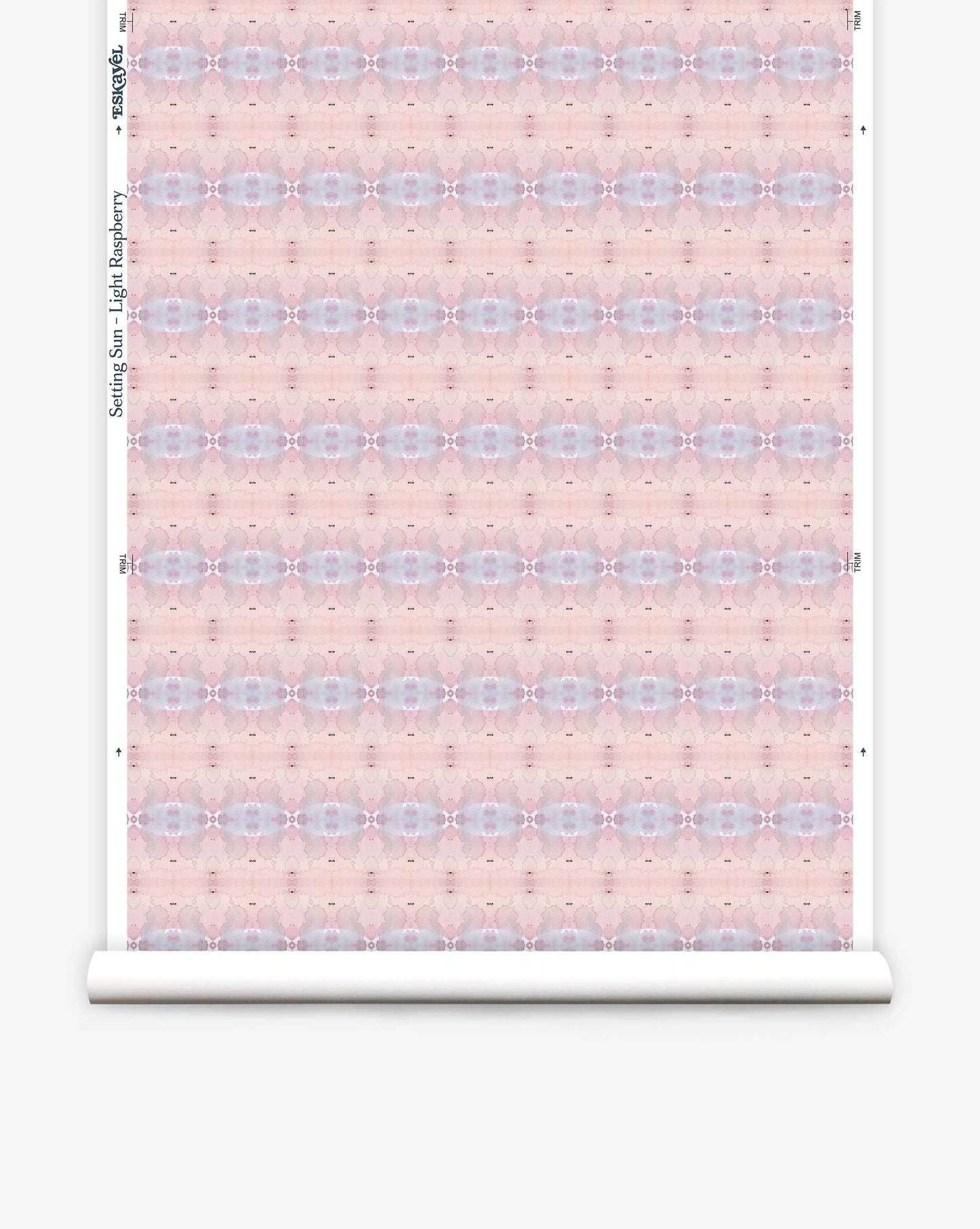 A pink and blue abstract pattern on wallpaper, inspired by the American West, the Setting Sun Wallpaper is reminiscent of a light raspberry hue on wallpaper
