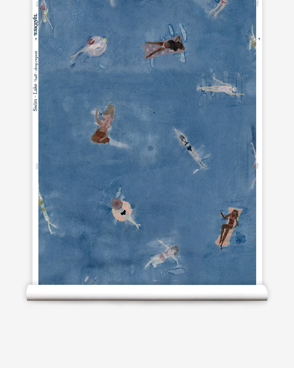 Swim in the Lake colorway is a luxurious wallpaper in navy blue.