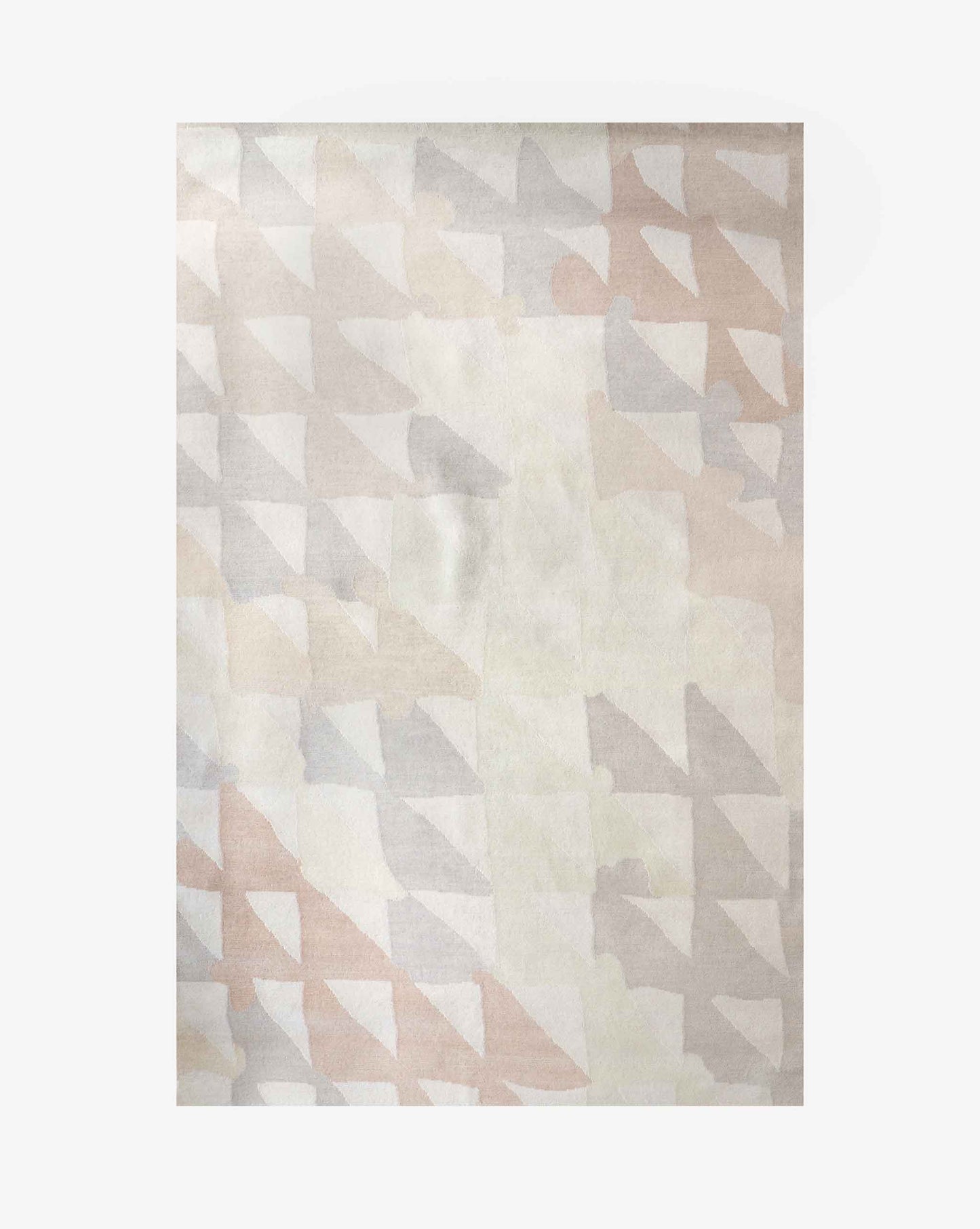 A Tibetan Triangle Checks Hand Knotted Rug Sol with a geometric pattern of Triangle checks on it