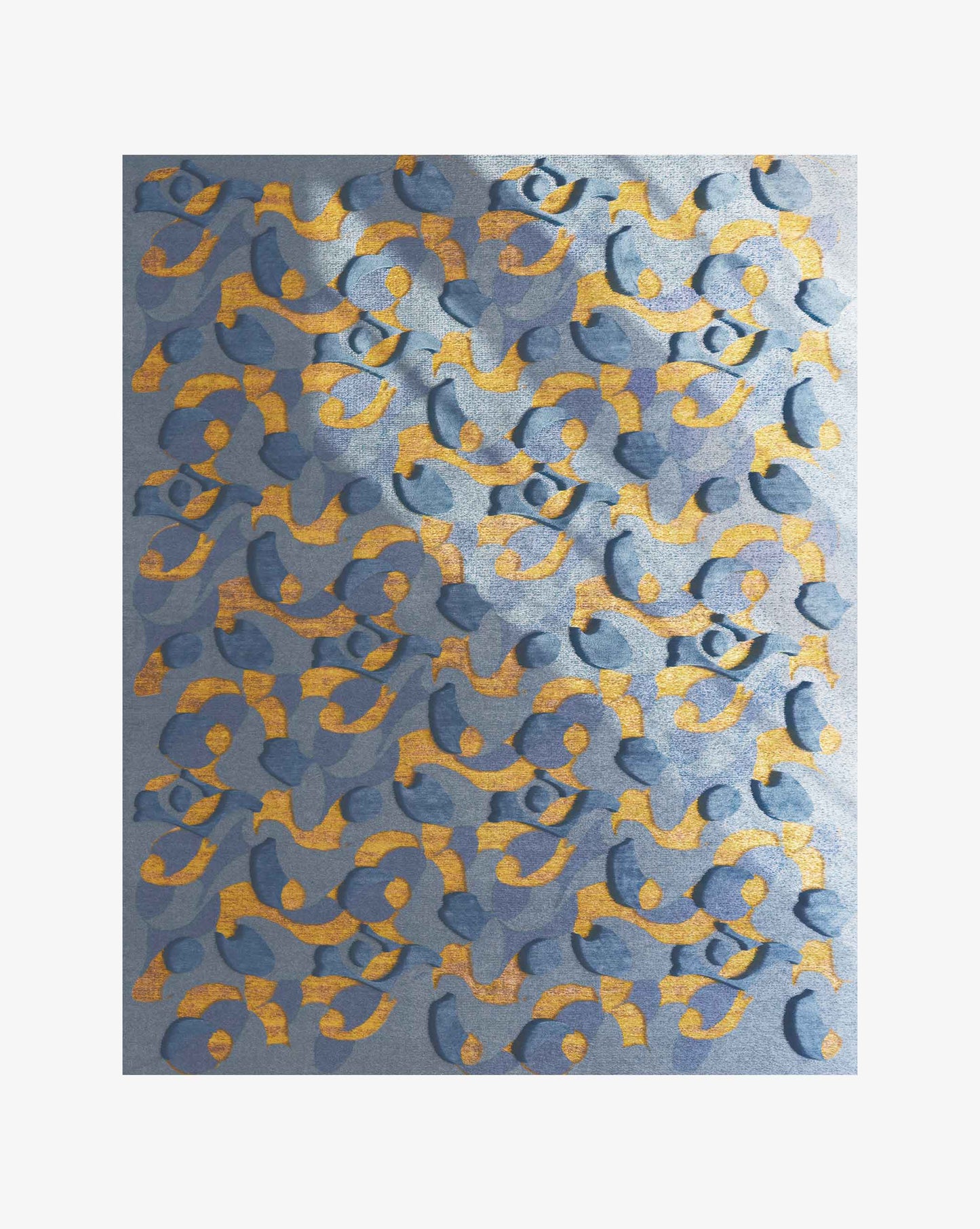 Eskayel’s Orbs rug in the Sky and Sun colorway combines fields of blue next to a vibrant mix of yellow and orange fibers.