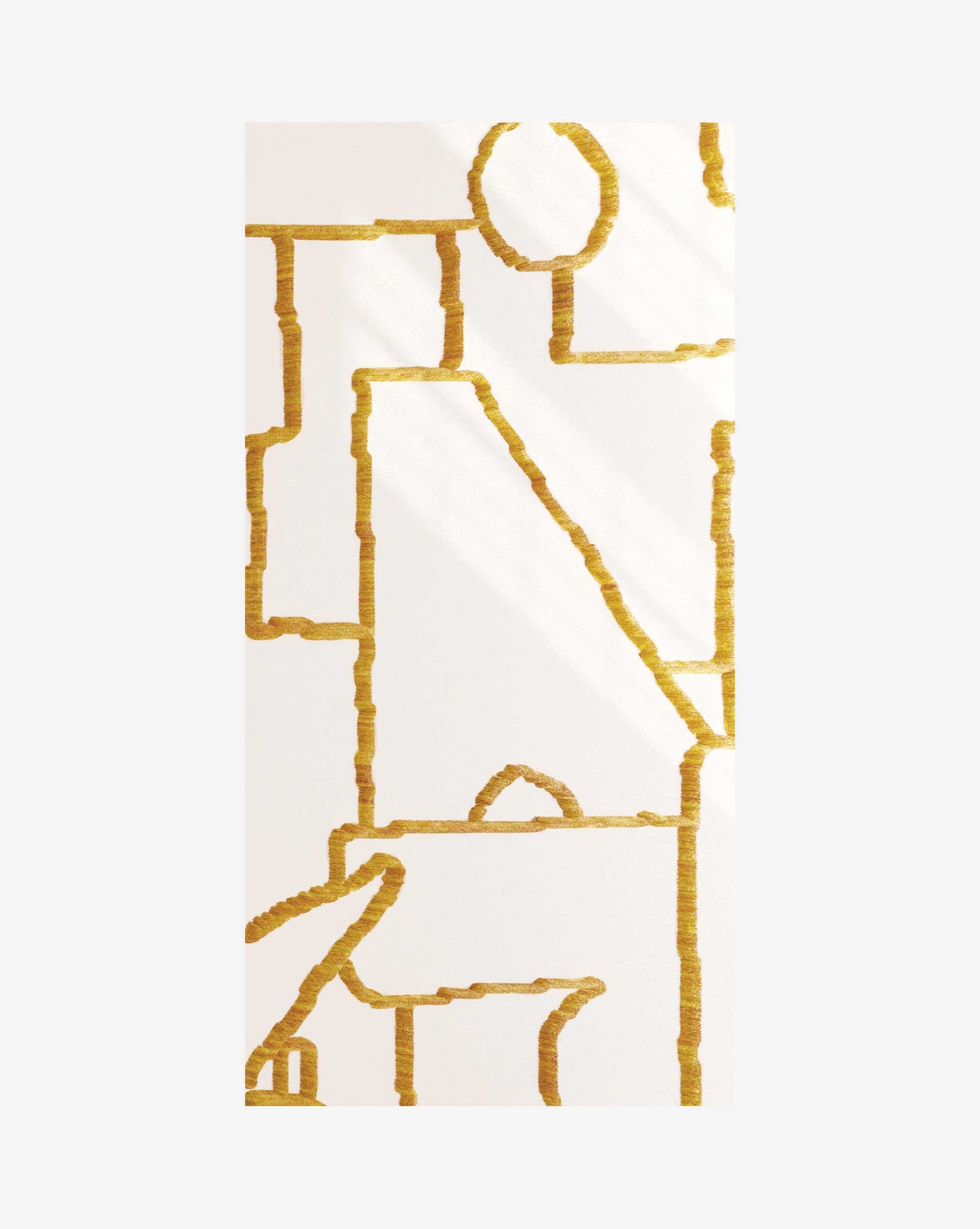 Eskayel’s Pieces rug in the Sun colorway features a base of low white pile alongside a higher pile in a melange of yellow and orange.