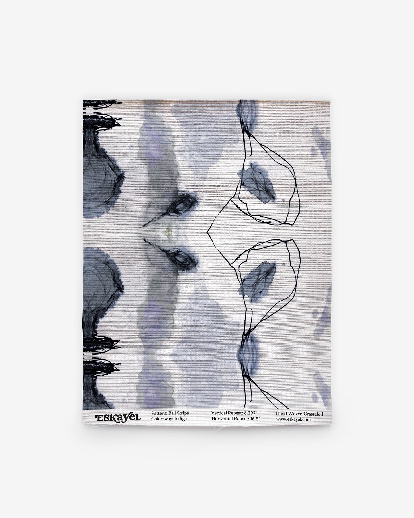 An abstract watercolor painting featuring Bali Stripe Grasscloth Indigo hues on wallpaper