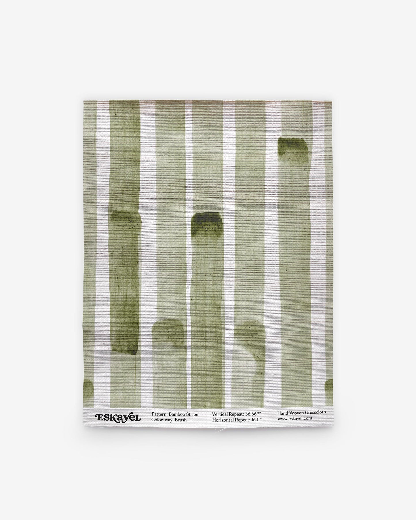 A green and white wallpaper with Bamboo Stripe Grasscloth Brush