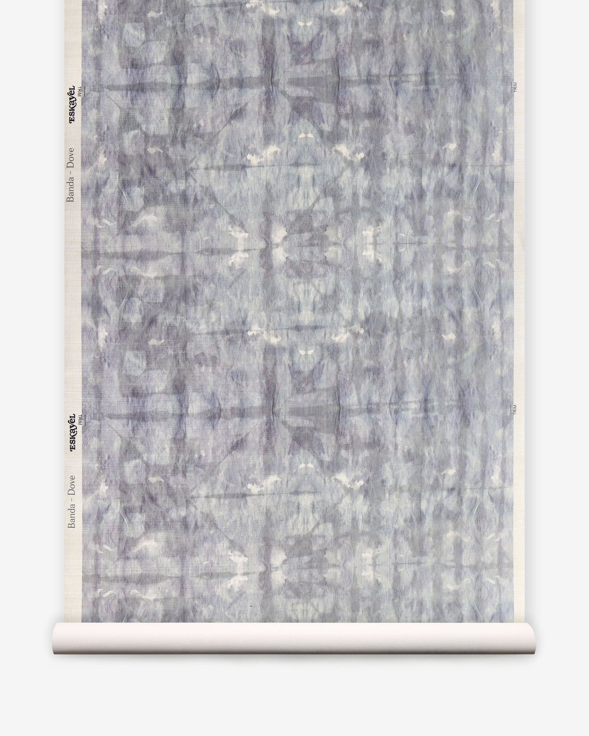 A roll of Banda Grasscloth Dove with a blue and white pattern on it