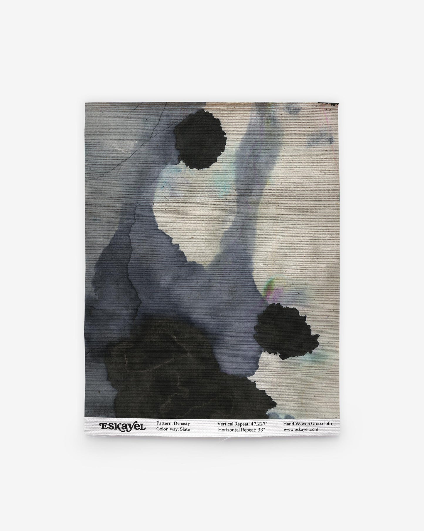 A Dynasty Grasscloth Slate watercolor painting on wallpaper with an ink blot designon wallpaper
