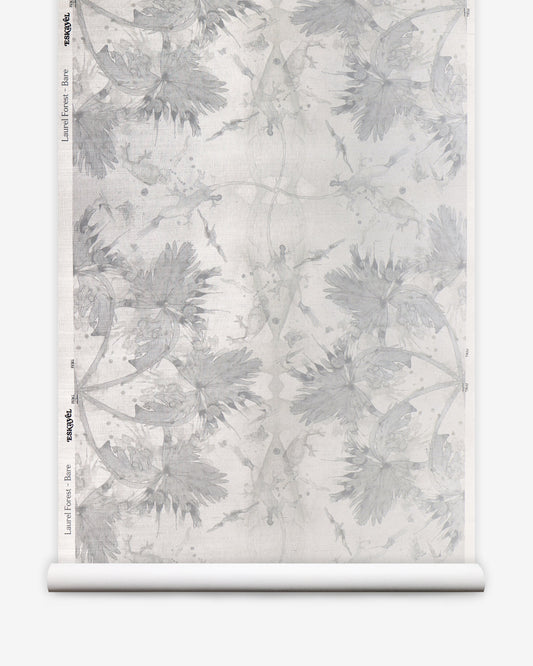 A roll of Laurel Forest Grasscloth with white flowers on it