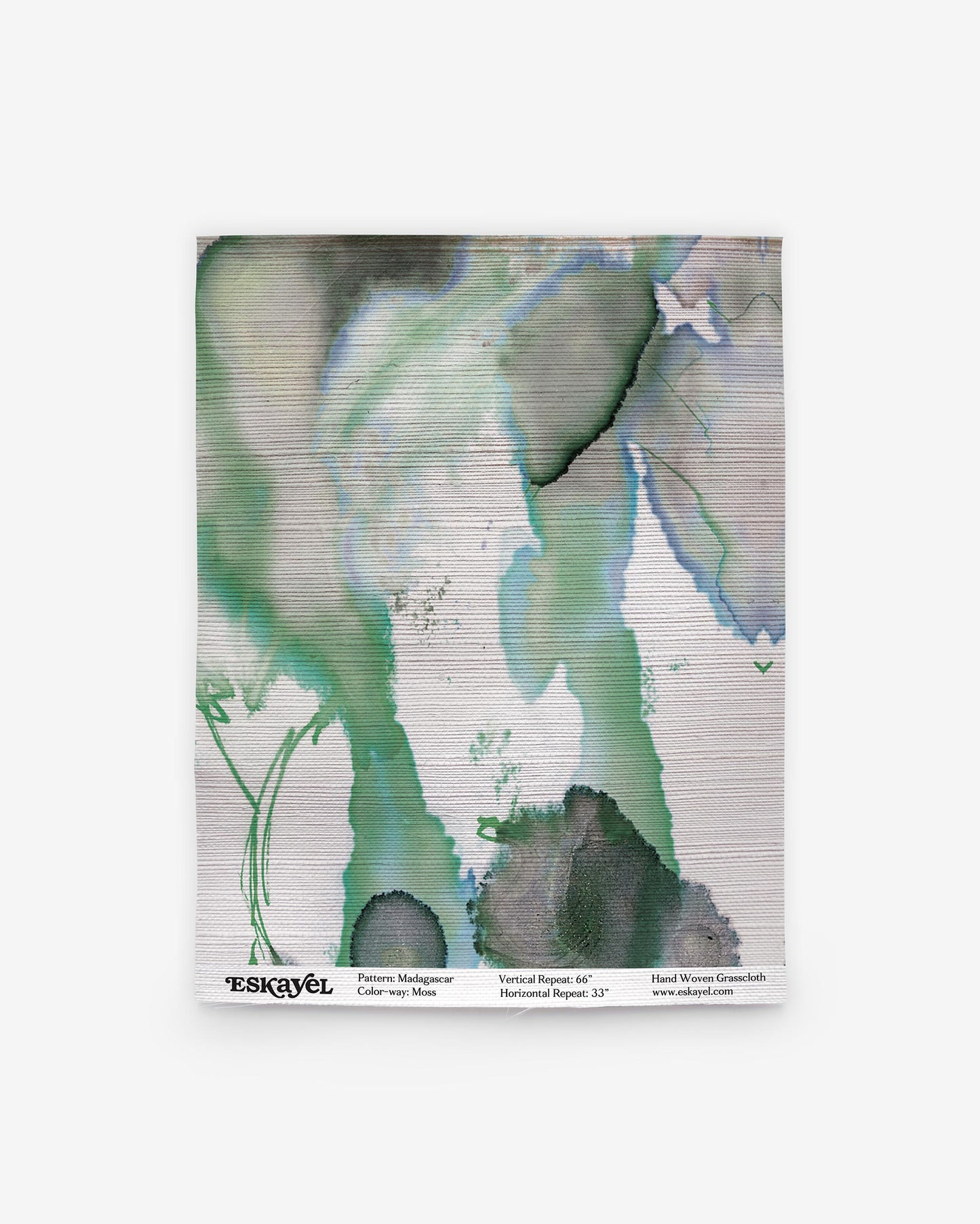 a Madagascar Grasscloth Sample Moss watercolor painting on wallpaper, sample iton wallpaper