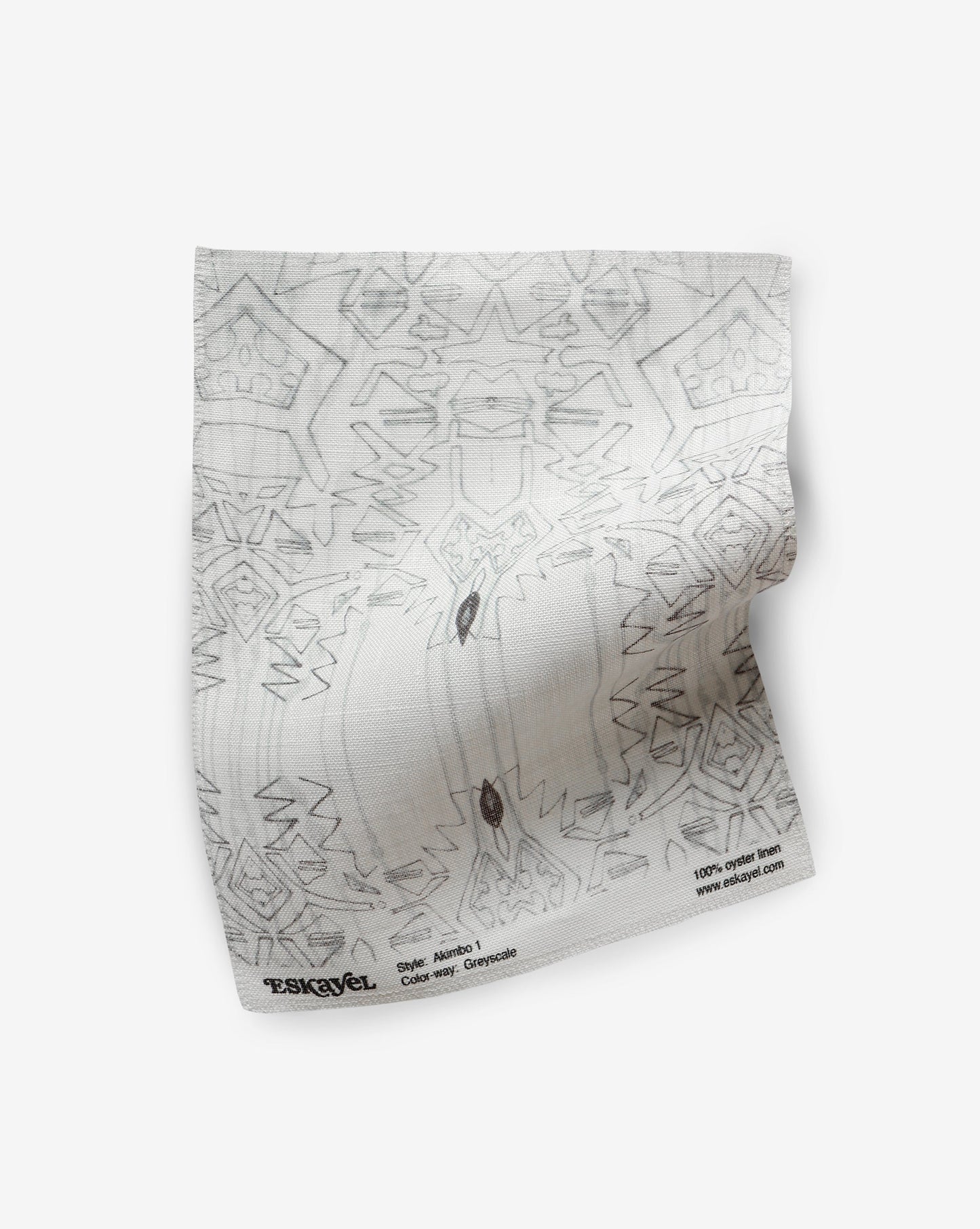 A piece of Akimbo 1 Fabric Greyscale with a geometric pattern design on it