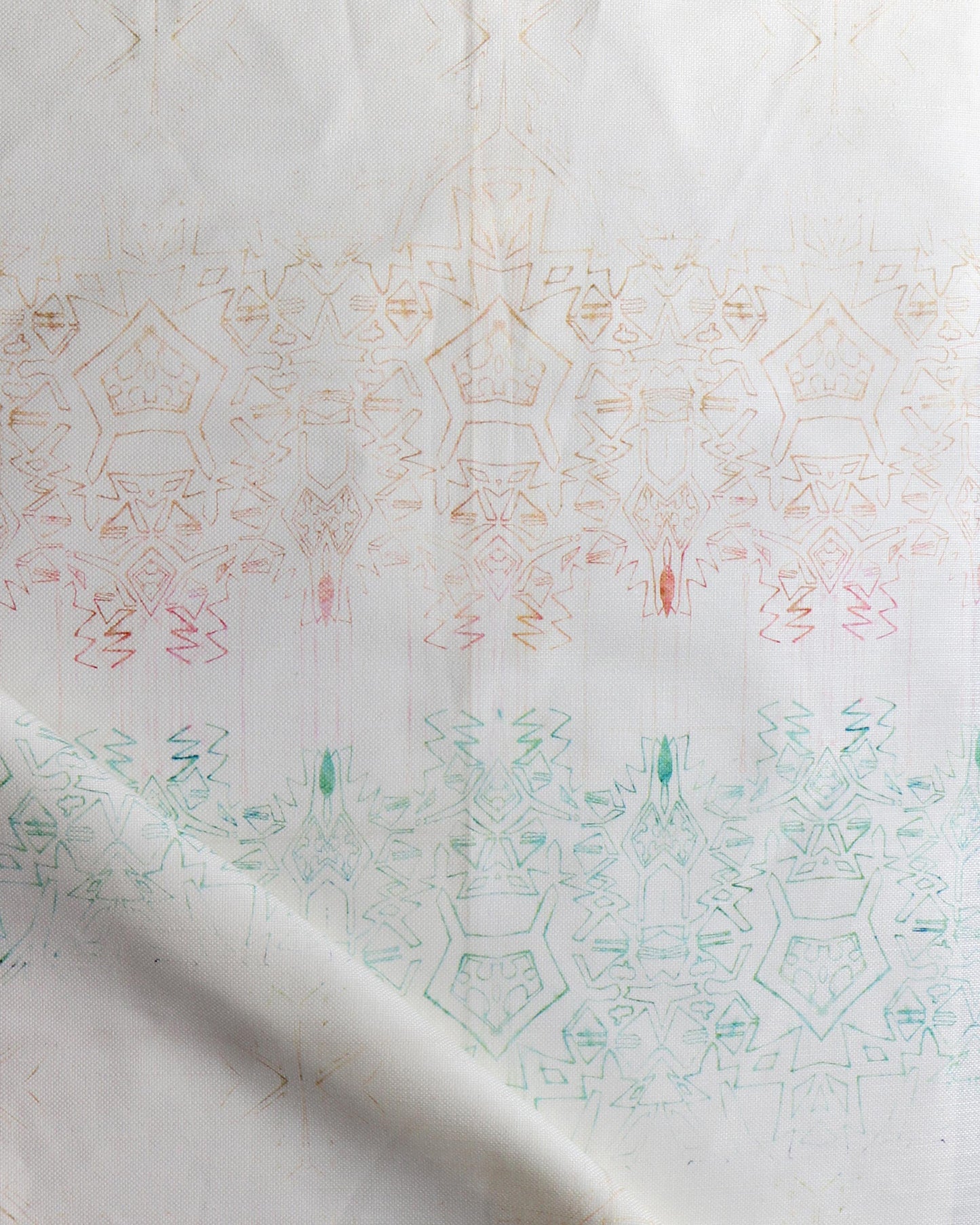 A white piece of Akimbo 1 Fabric with a luxurious geometric pattern.