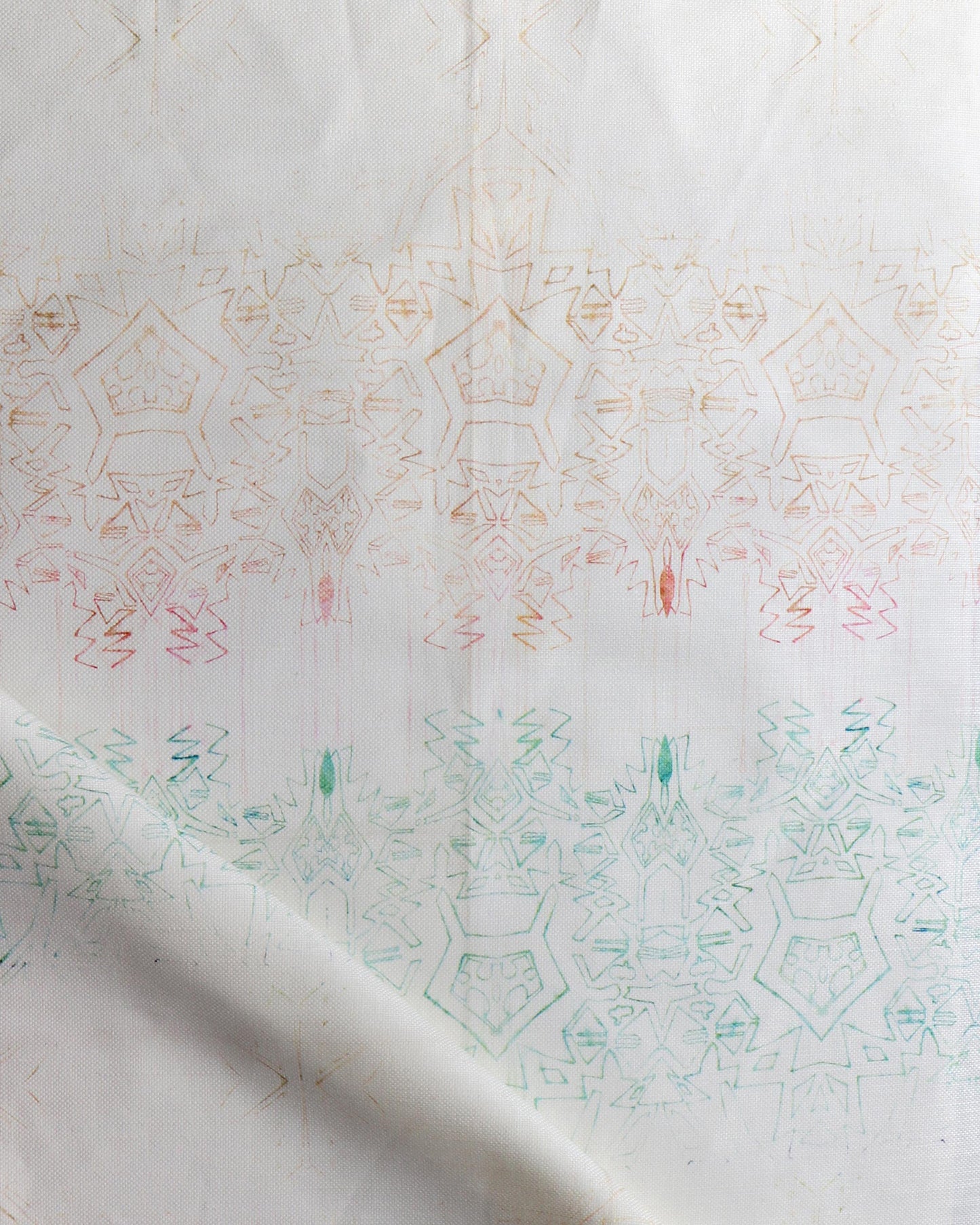 A white piece of Akimbo 1 Fabric with a luxurious geometric pattern