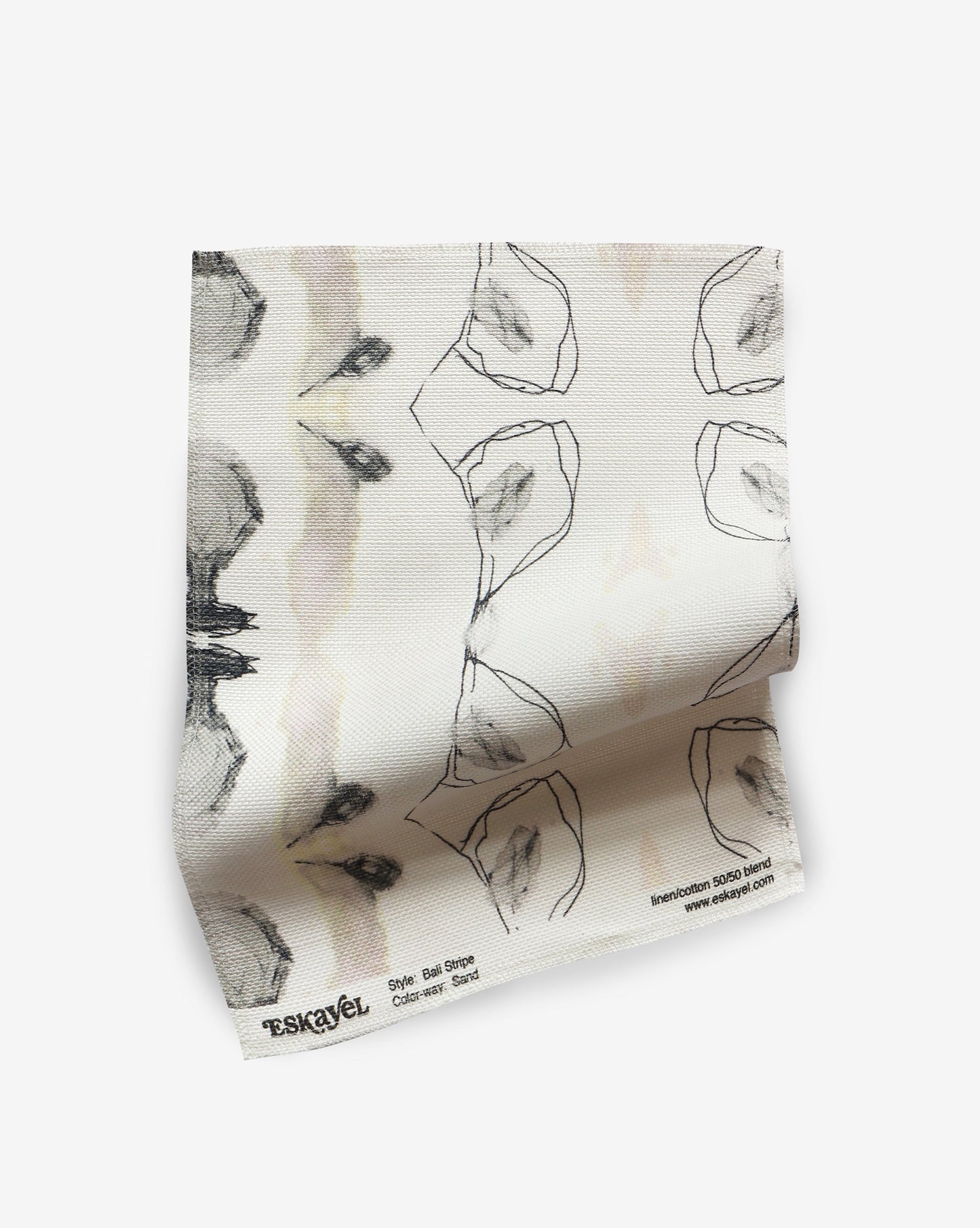 A piece of Bali Stripe Fabric Sample Sand with a black and white design on it