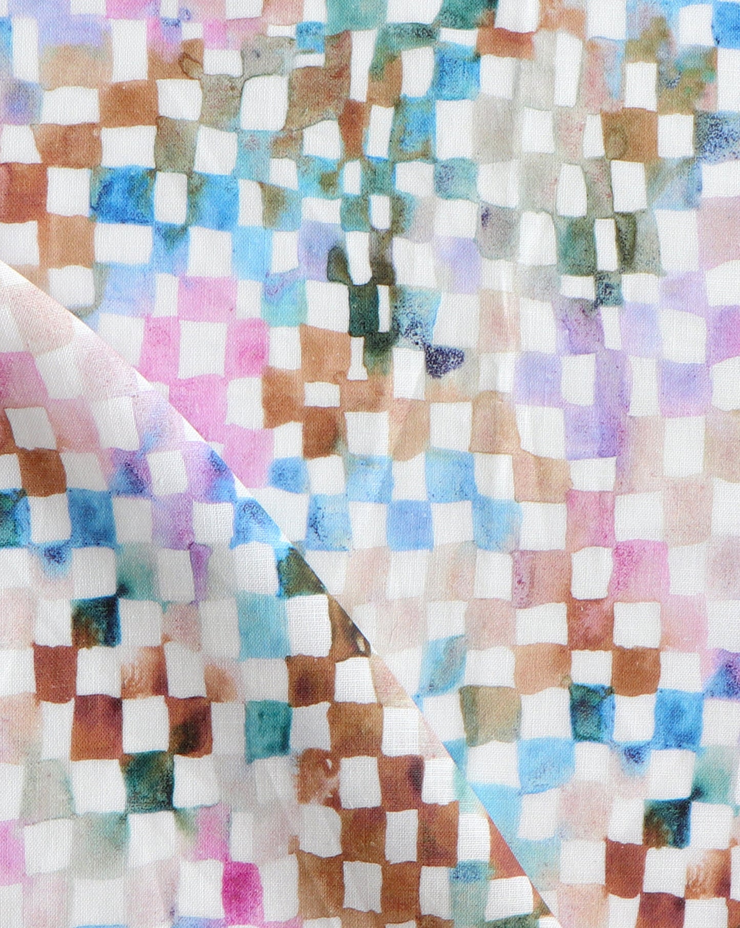 A close up of Chess Fabric Multi, a colorful checkered pattern