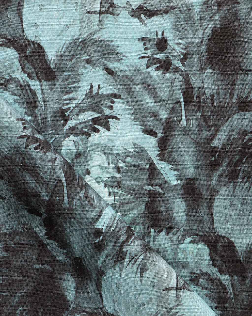 A blue and black Cocos Fabric with a Cocos tree motif