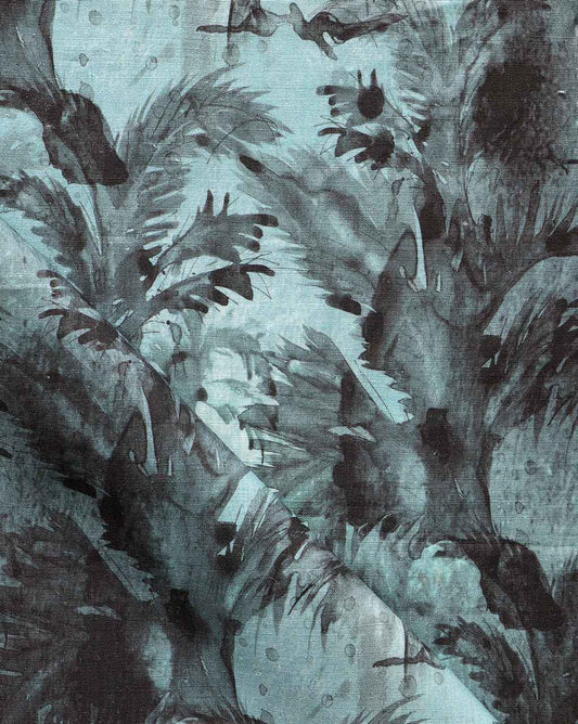 A blue and black Cocos Fabric with a Cocos tree motif