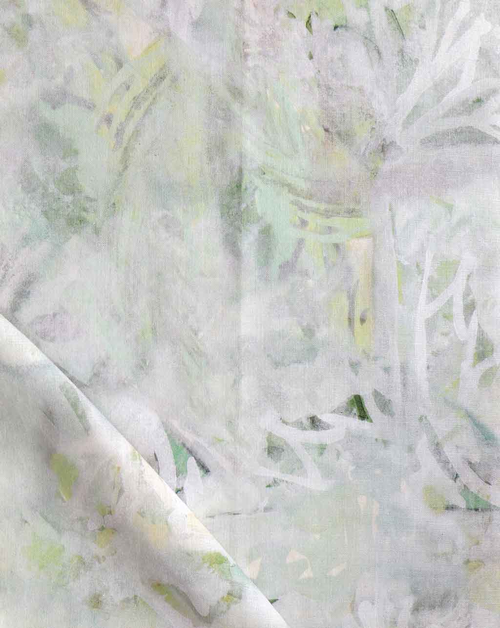 A white and green Cortile Fabric Luminosa with custom wallpaper
