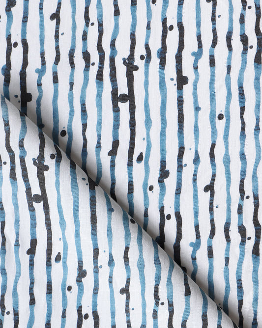 A Drippy Stripe Fabric Azure pattern on a white background