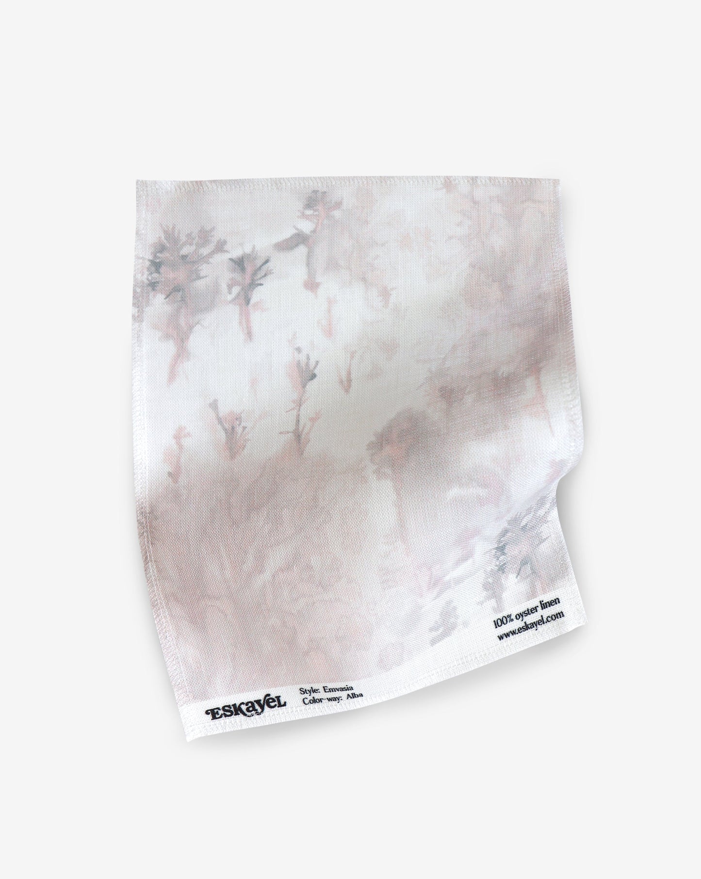 a pink and white Emvasia Fabric Sample Alba on a white surface