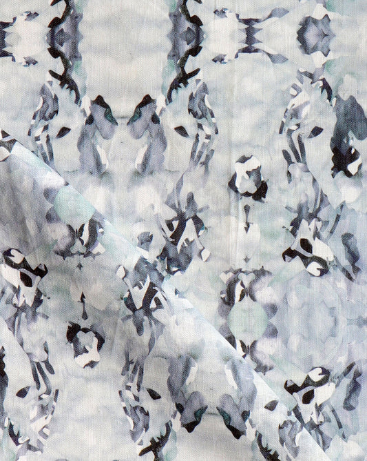 A close up of a blue and white Huerfano Fabric, part of the Presidio Collection, featuring the Navy colorway
