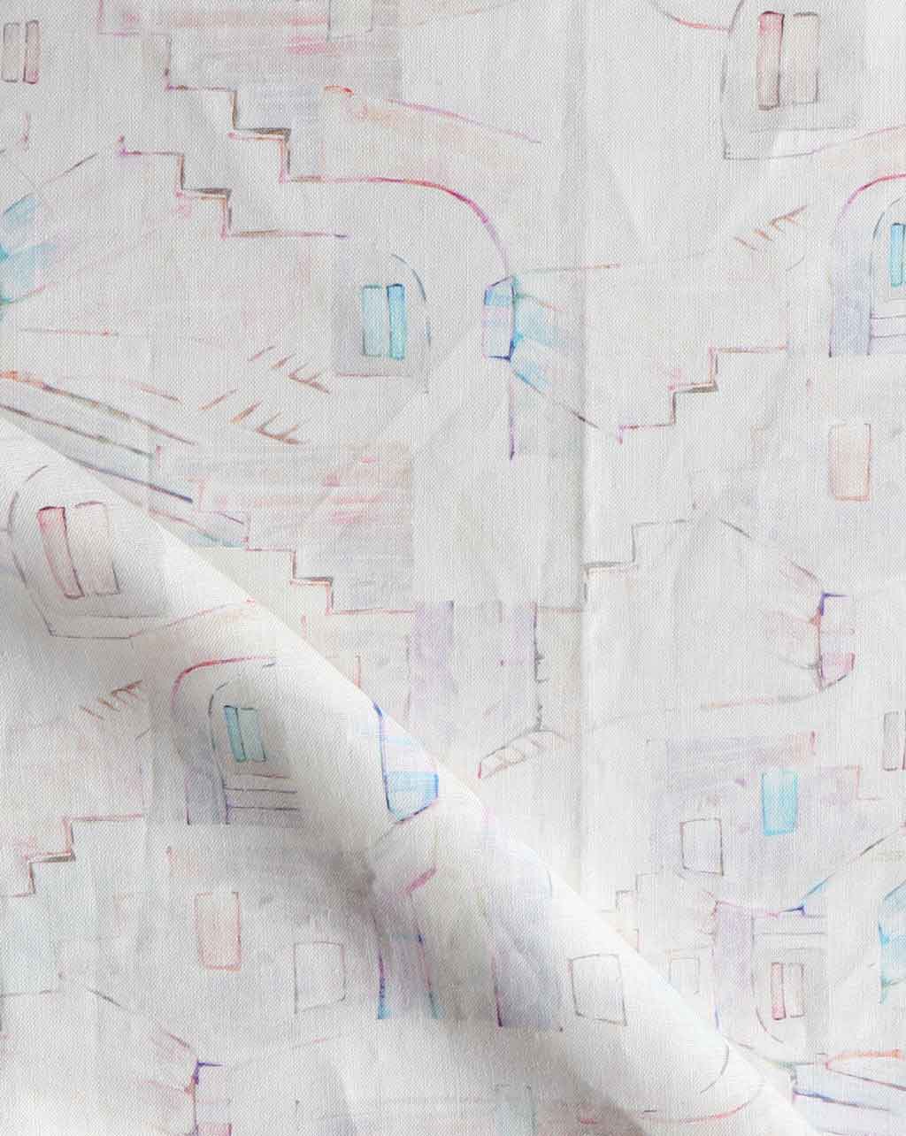 A piece of La Scala Fabric Multi with a drawing of a house on it