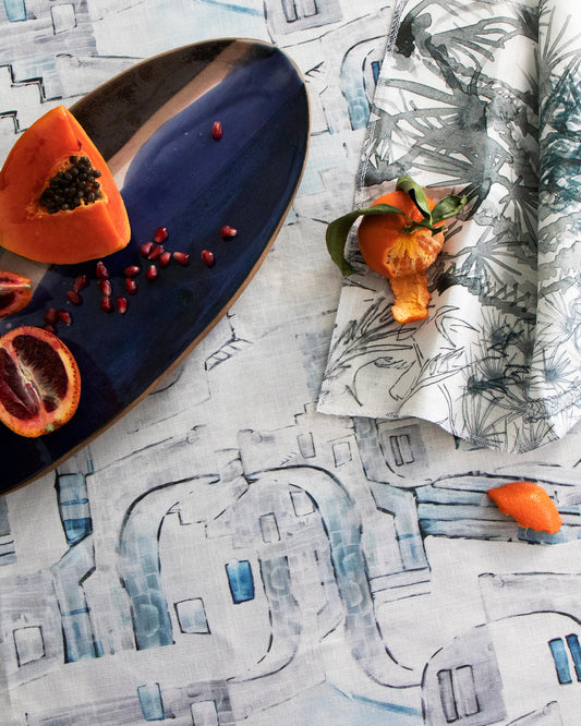 A plate with La Scala Fabric Notte on it