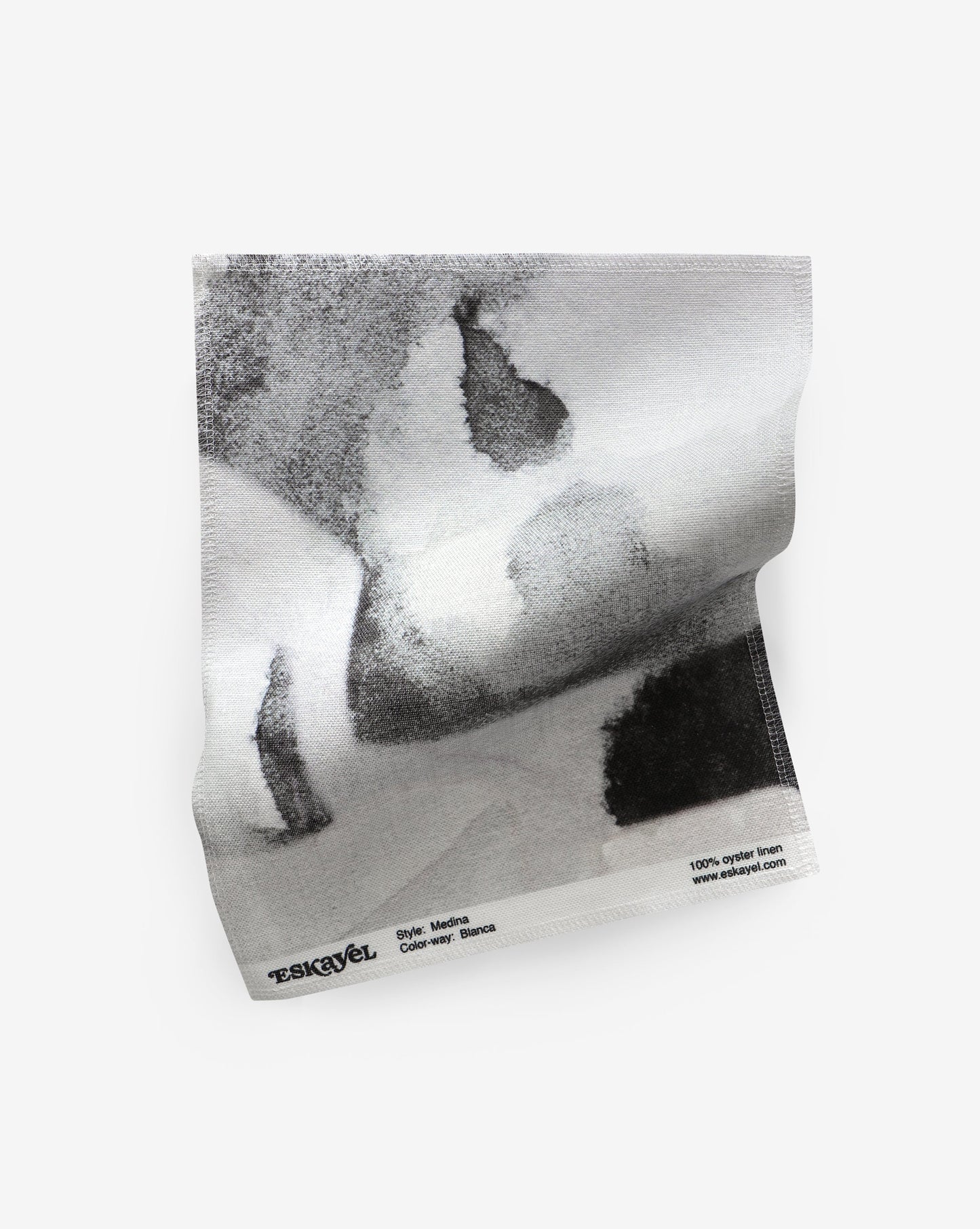 A black and white image of Medina's Marrakesh roofs on Medina Fabric Blanca