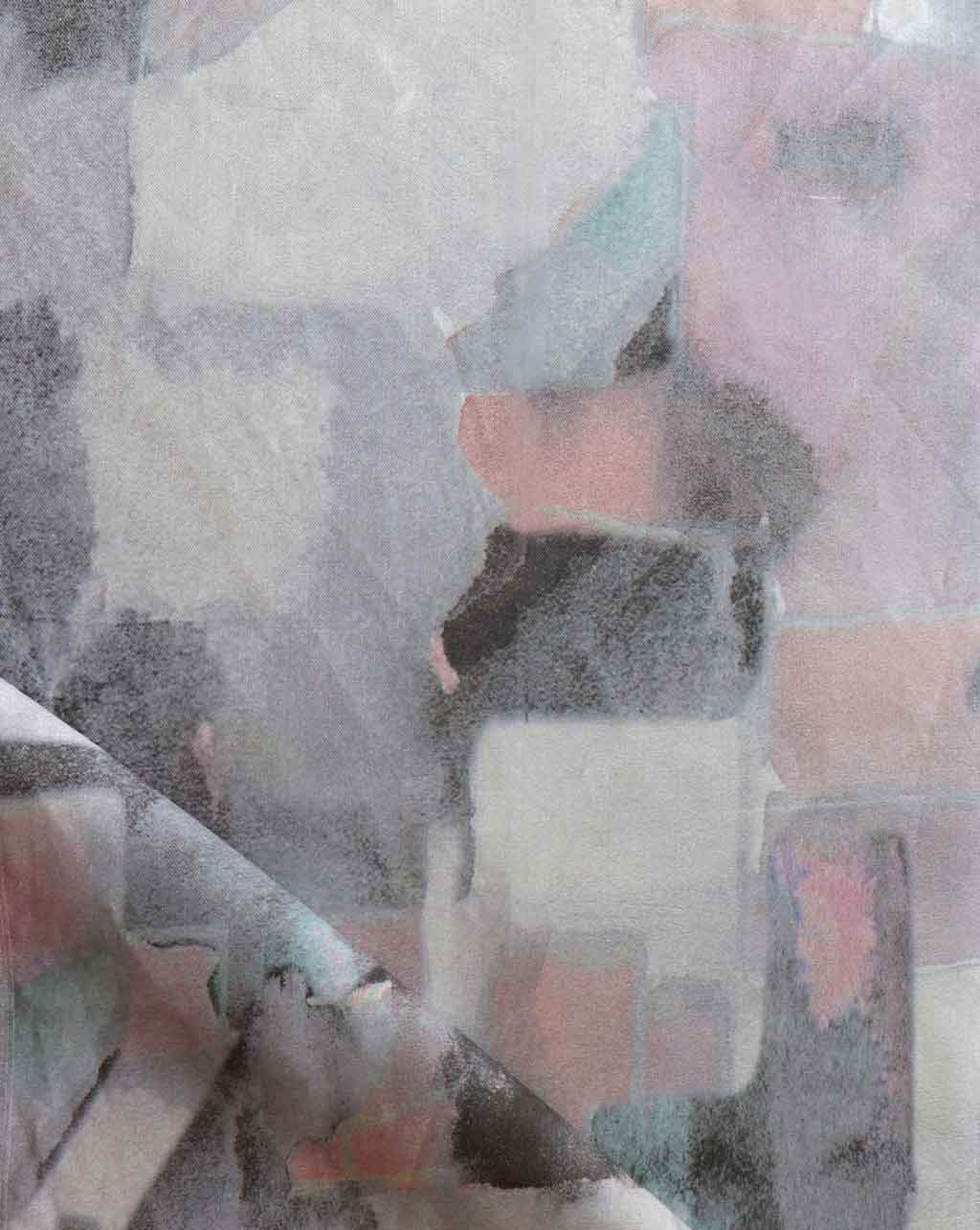 A close up of an abstract painting on a piece of Medina Fabric inspired by the Marrakesh roofs