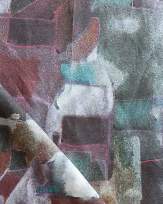 A close up of an abstract painting with a watercolor look on Medina Fabric Tesoro in Marrakesh roofs