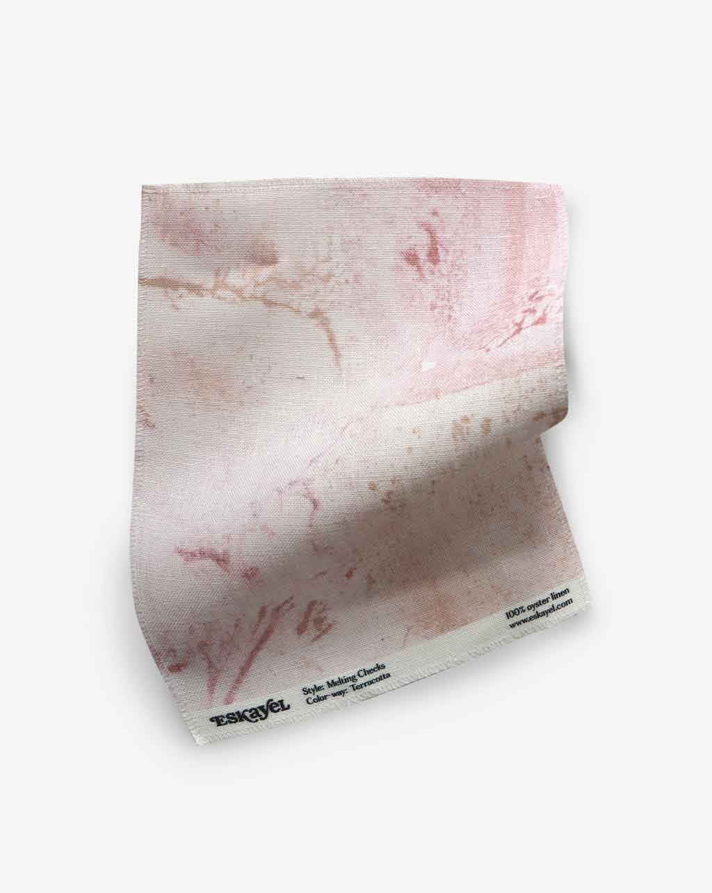 A Melting Checks Fabric Terracotta luxury fabric on a white background