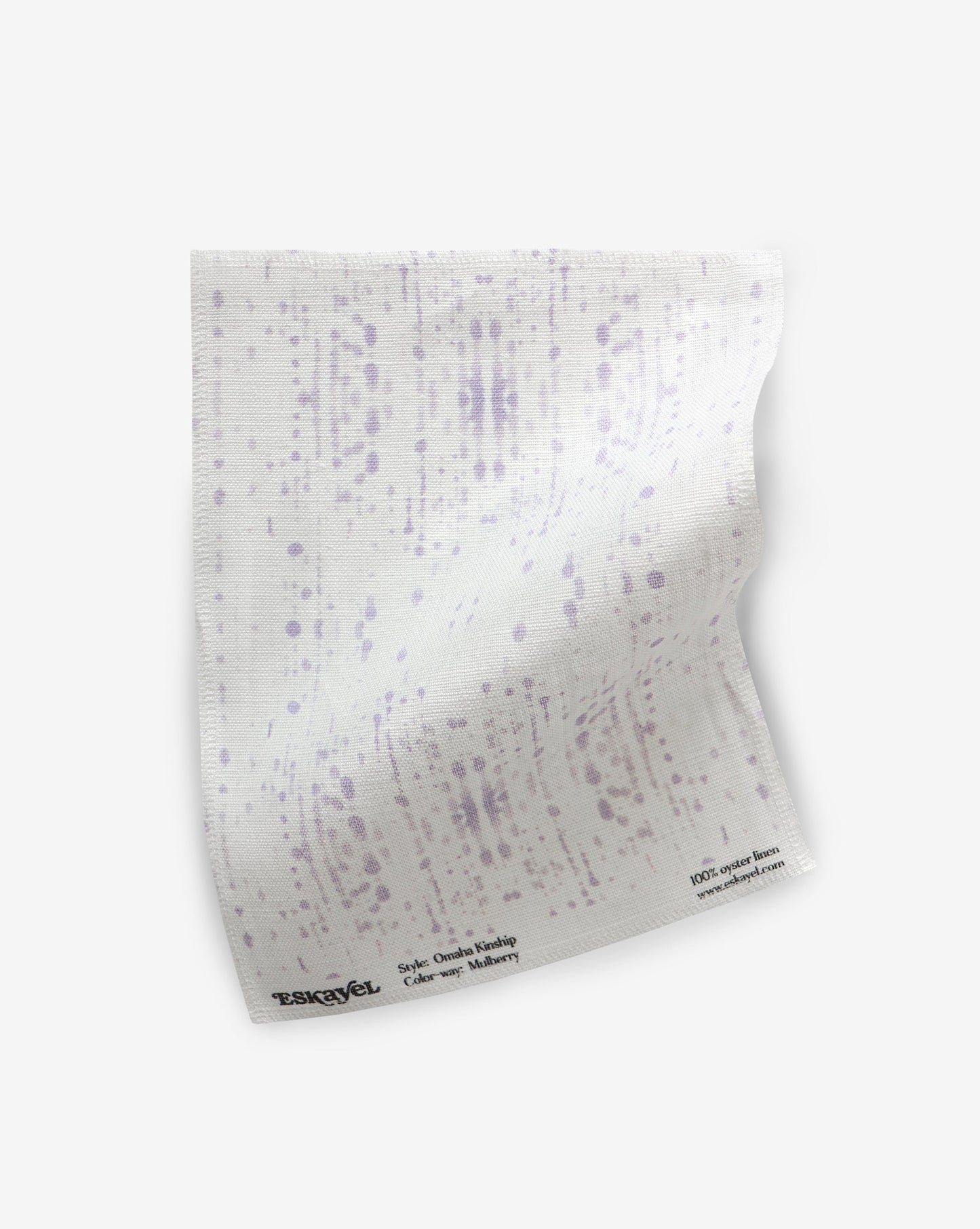 A Omaha Kinship Fabric Sample Mulberry with dots on it