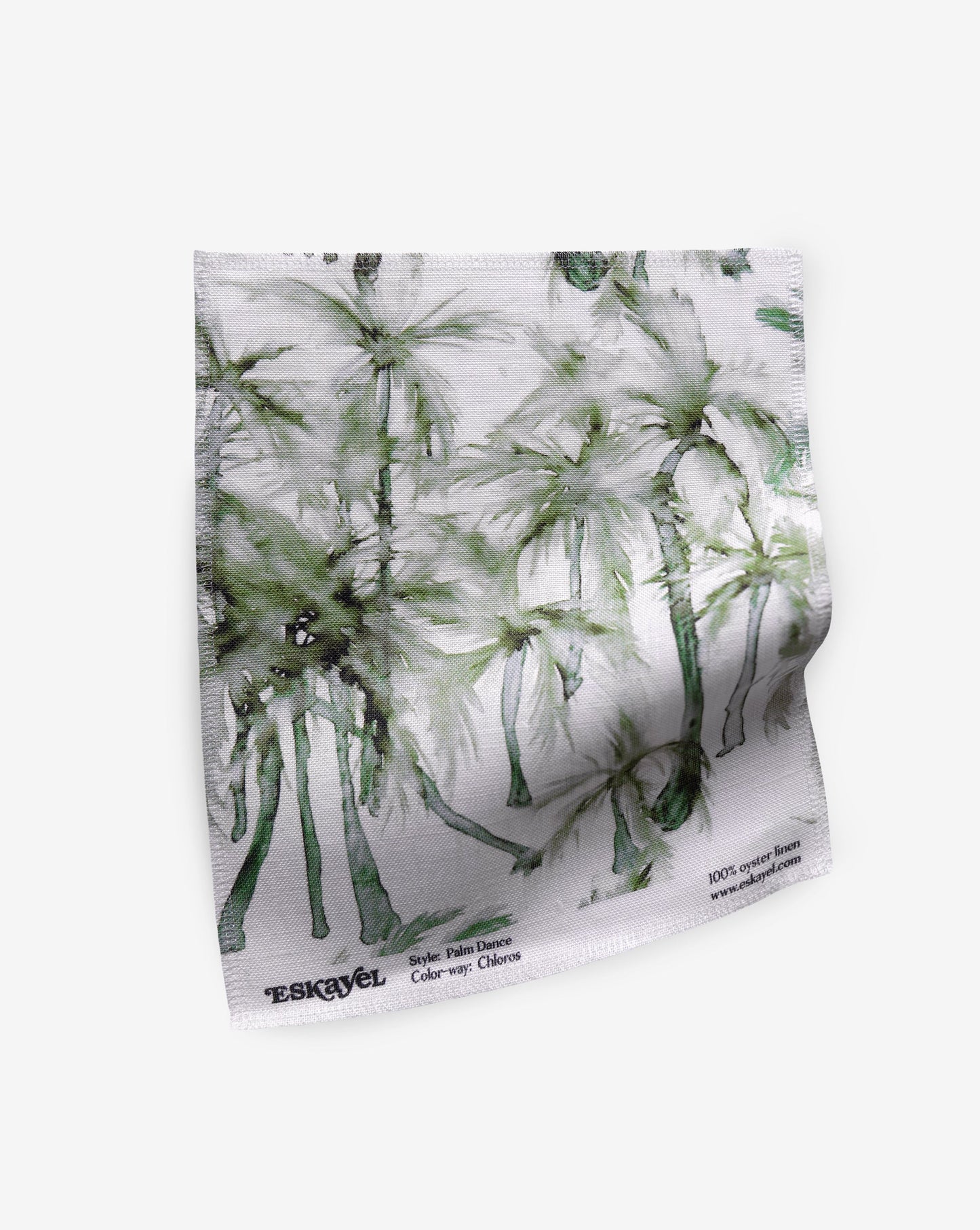 A white and green luxury Palm Dance Fabric Chloros with the Palm Dance pattern