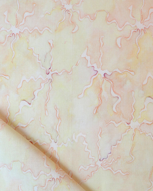A piece of fabric with a pink and yellow pattern, perfect for a Pecosa Fabric Sol design
