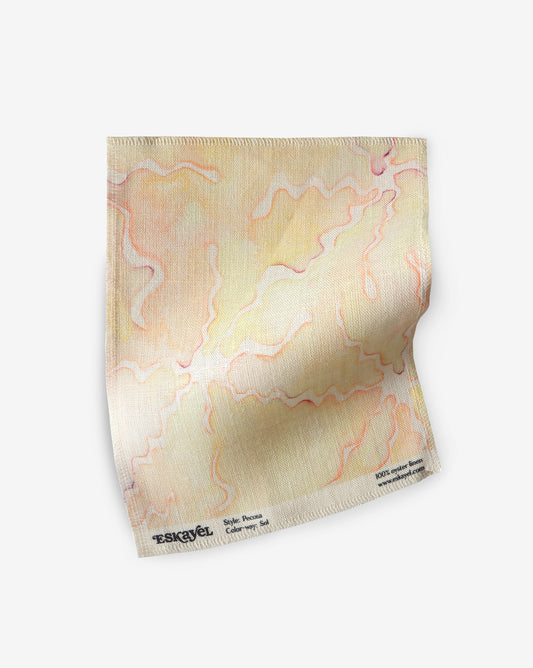 A yellow and orange Pecosa Fabric Sample Sol patterned sample