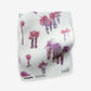 A pink and purple Perfect Palm Fabric Persimmon with palm trees on it