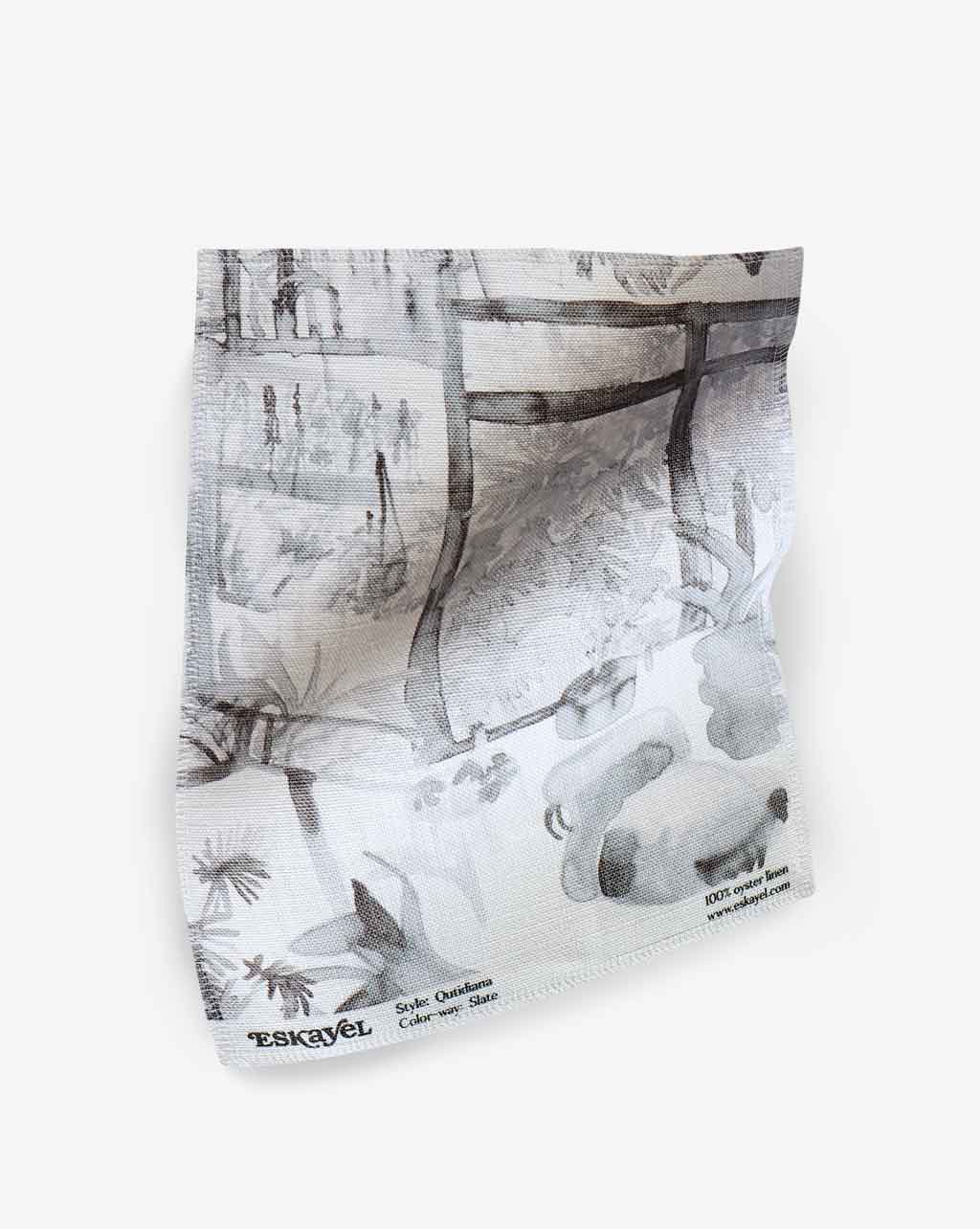 A piece of Quotidiana Fabric Slate with a Quotidiana pattern drawing on it