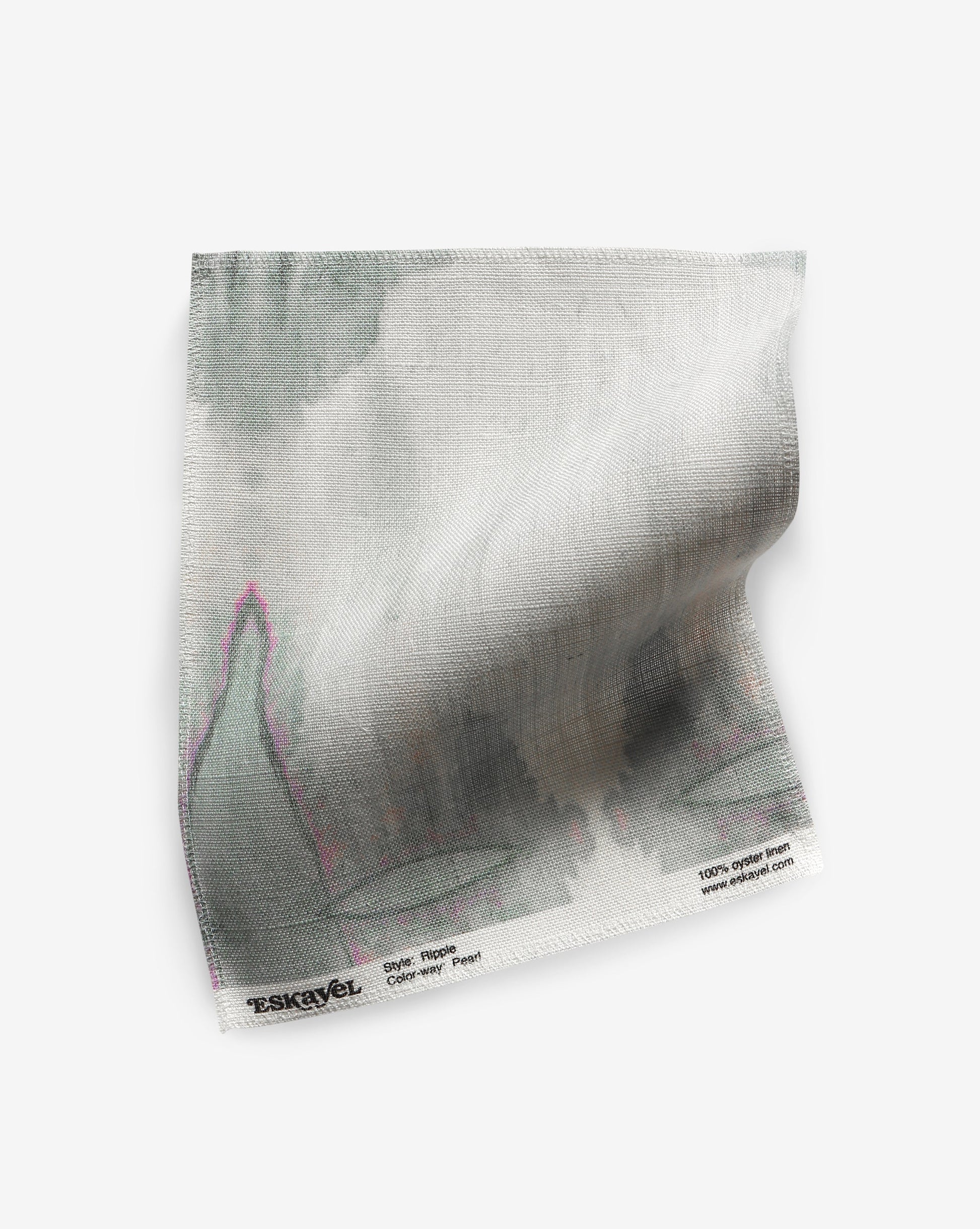 An image of a Ripple Fabric Pearl fabric with a pink flower on it