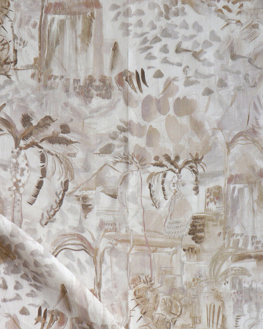 An image of a beige and brown Souk Fabric featuring a palm tree from Marrakech